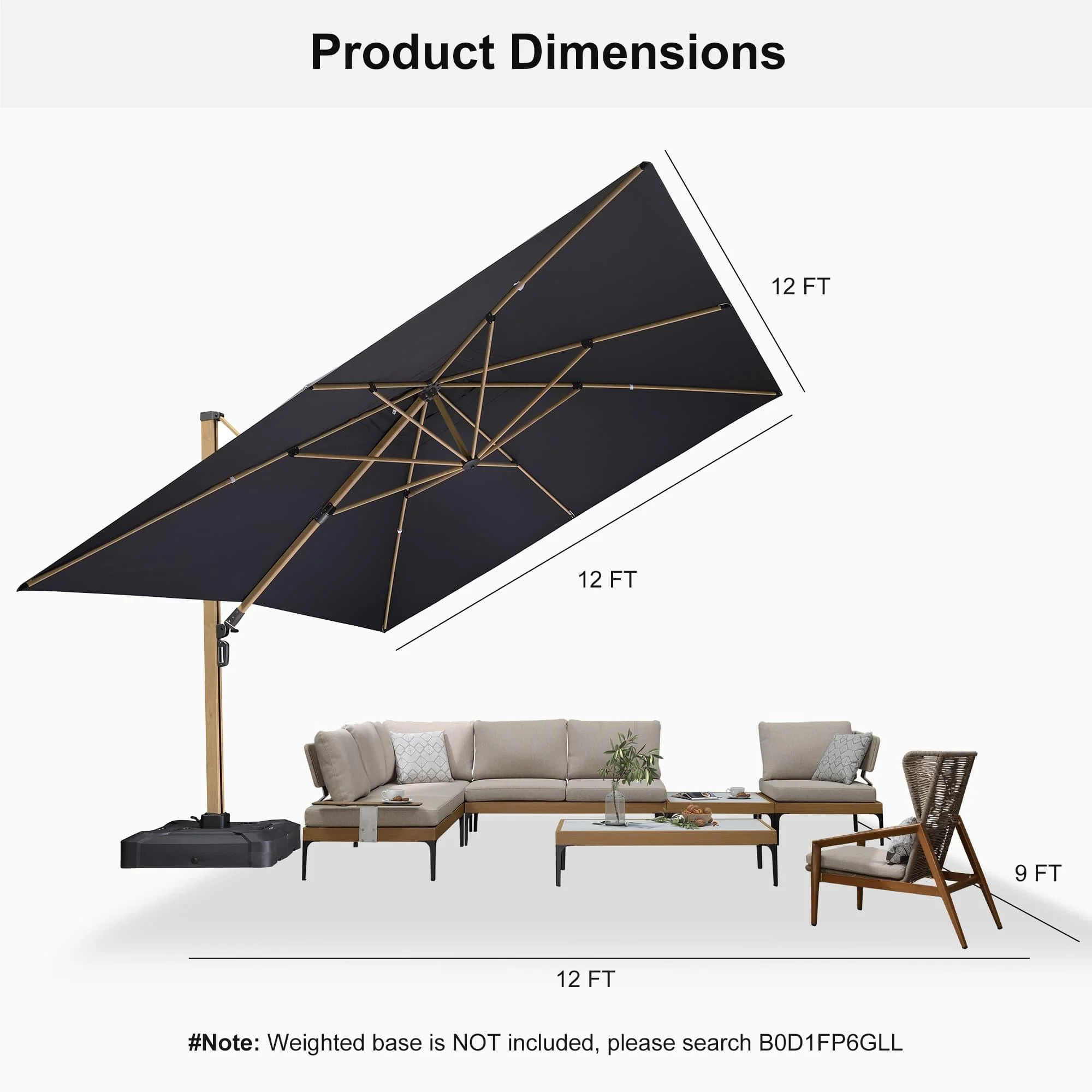 PURPLE LEAF Wood Grain Cantilever Patio Umbrella Aluminum Outdoor Umbrellas - Image 137