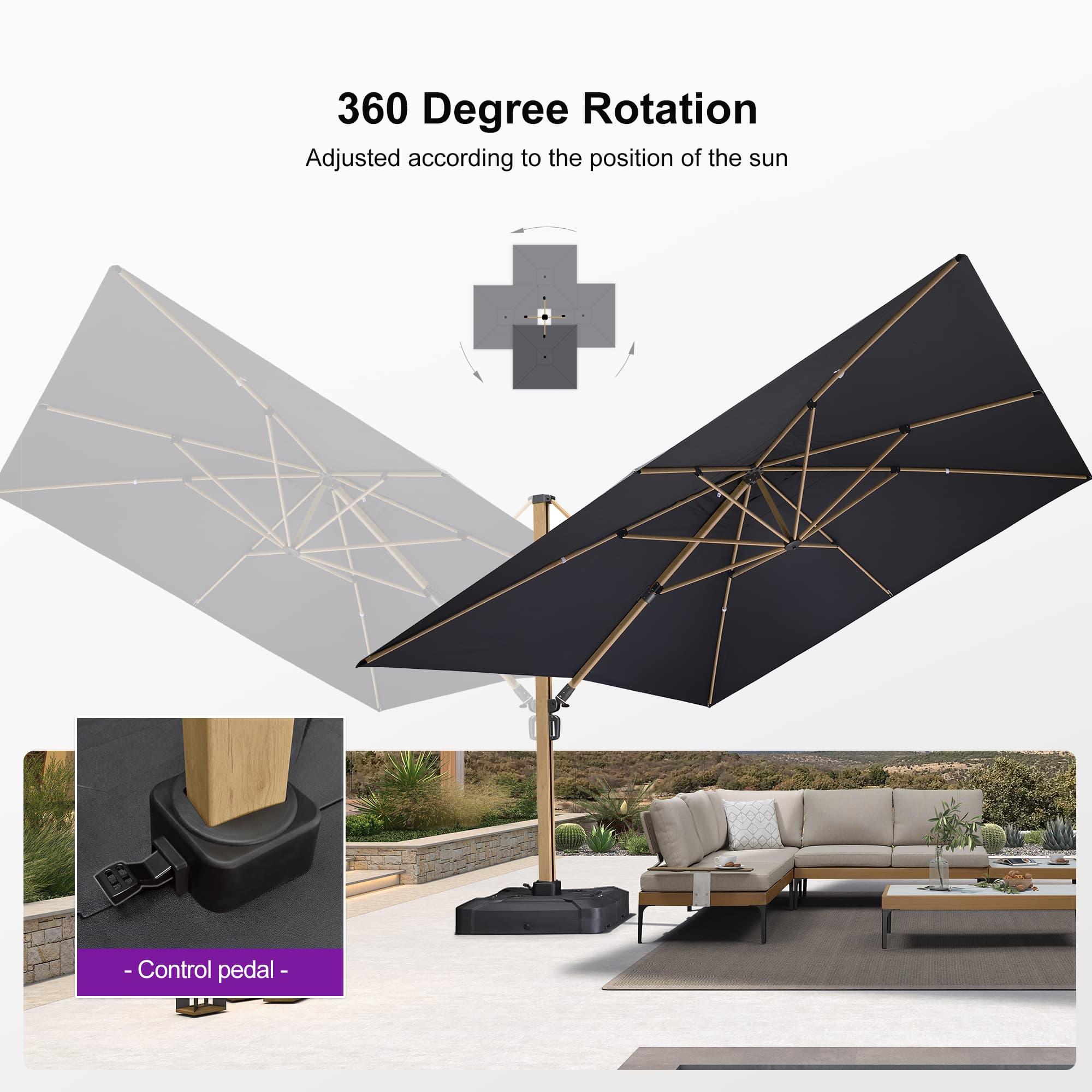 PURPLE LEAF Wood Grain Cantilever Patio Umbrella Aluminum Outdoor Umbrellas - Image 140