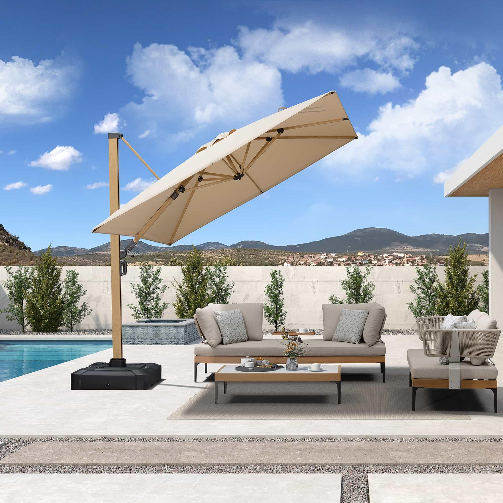 PURPLE LEAF Wood Grain Cantilever Patio Umbrella Aluminum Outdoor Umbrellas - Image 17