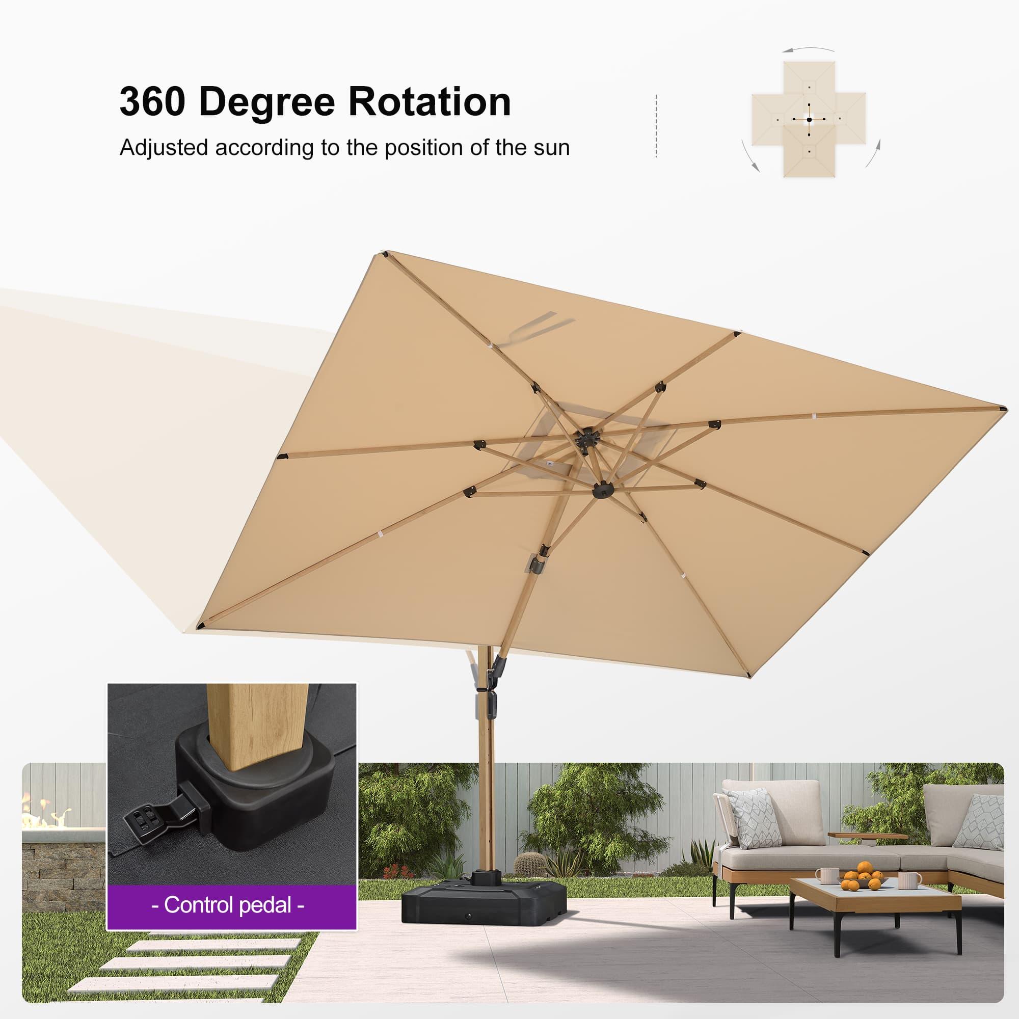 PURPLE LEAF Wood Grain Cantilever Patio Umbrella Aluminum Outdoor Umbrellas - Image 143