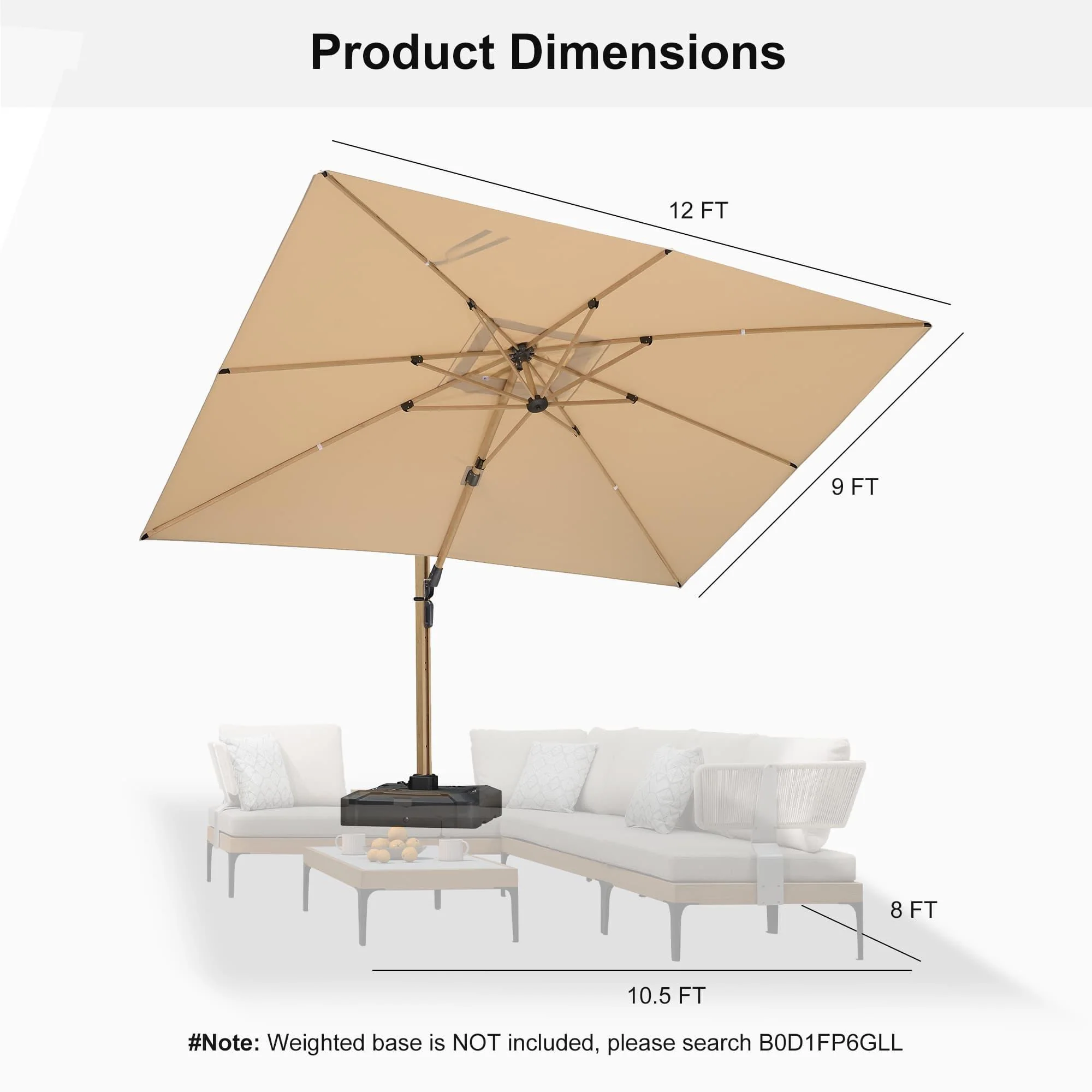 PURPLE LEAF Wood Grain Cantilever Patio Umbrella Aluminum Outdoor Umbrellas - Image 146