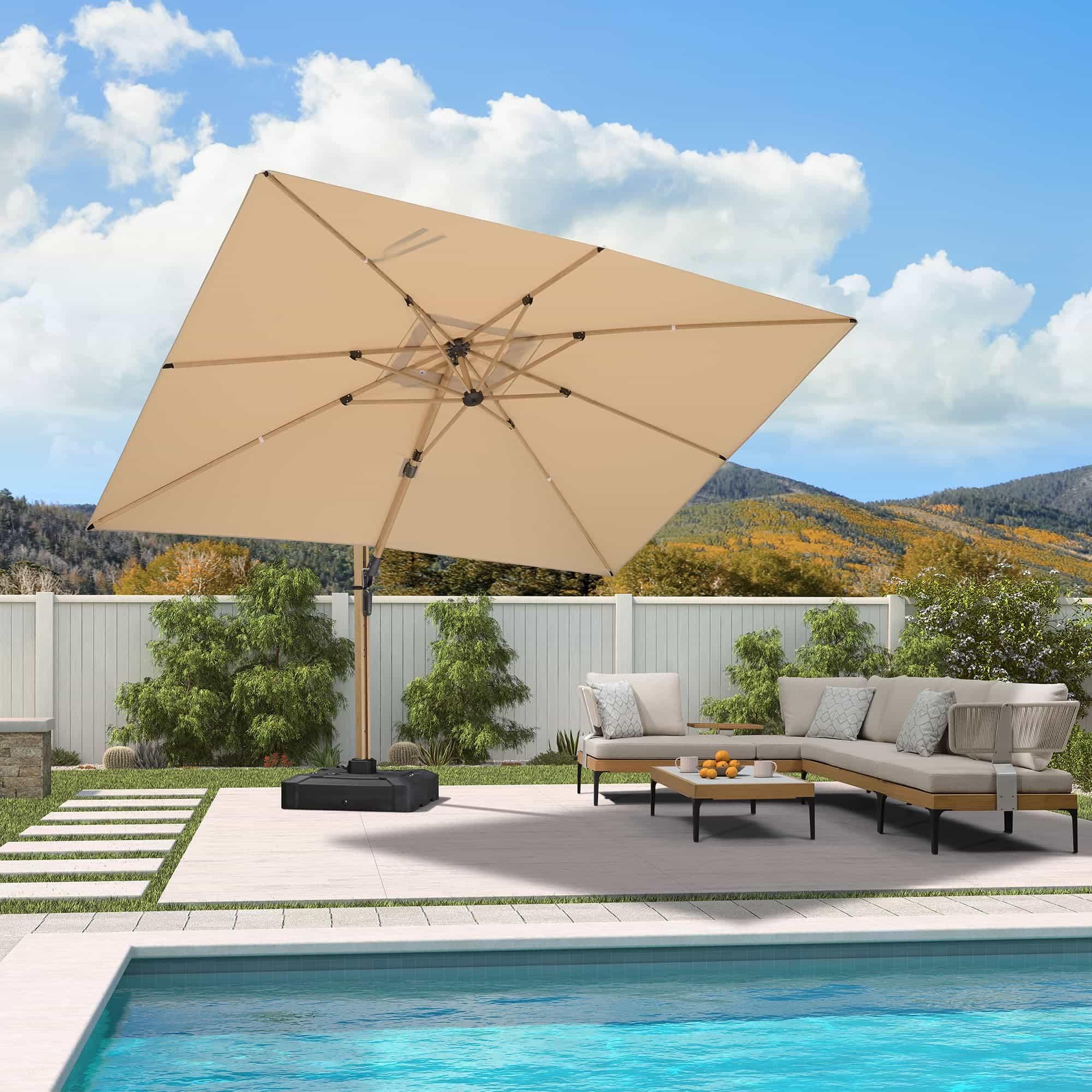 PURPLE LEAF Wood Grain Cantilever Patio Umbrella Aluminum Outdoor Umbrellas - Image 4