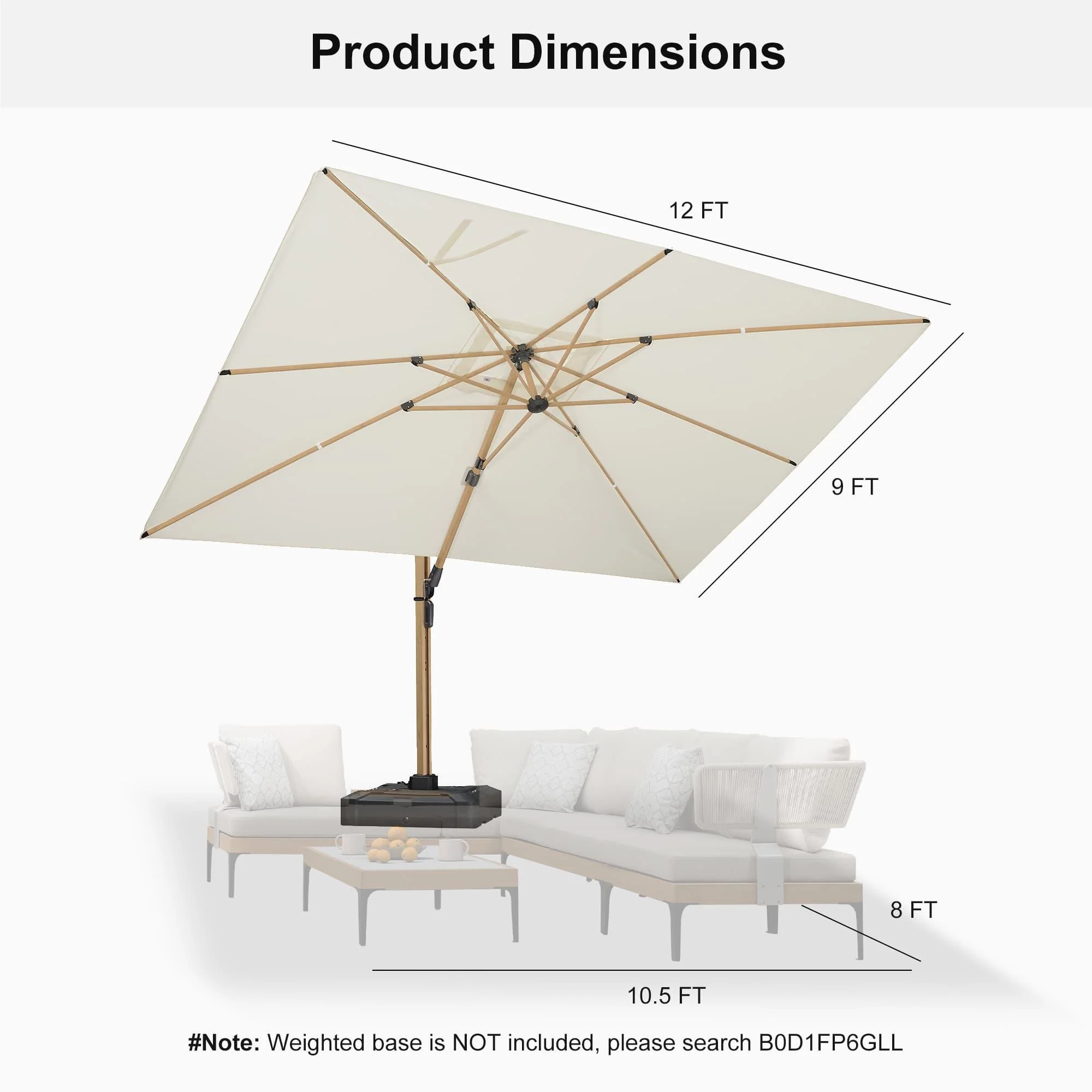 PURPLE LEAF Wood Grain Cantilever Patio Umbrella Aluminum Outdoor Umbrellas - Image 153