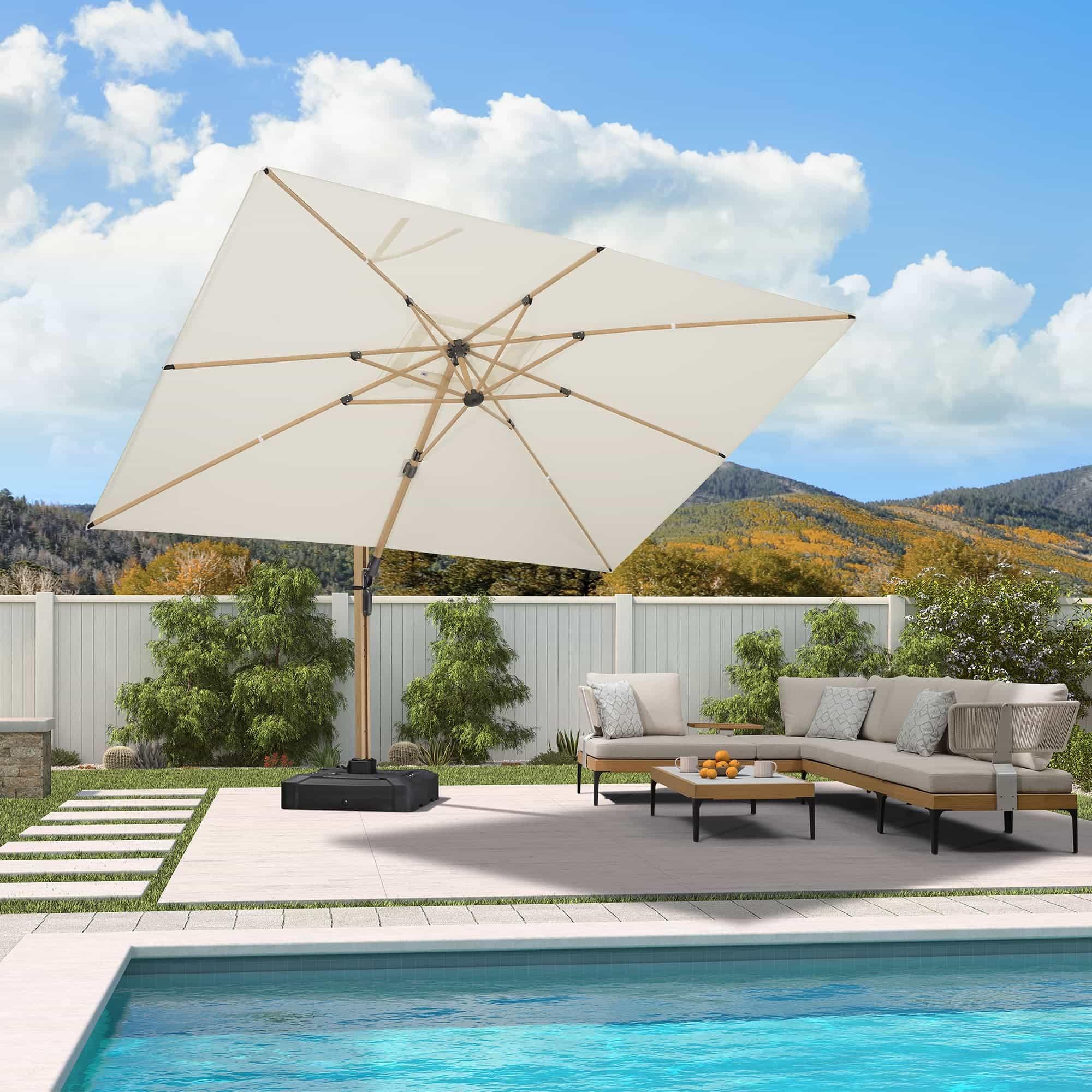 PURPLE LEAF Wood Grain Cantilever Patio Umbrella Aluminum Outdoor Umbrellas - Image 155