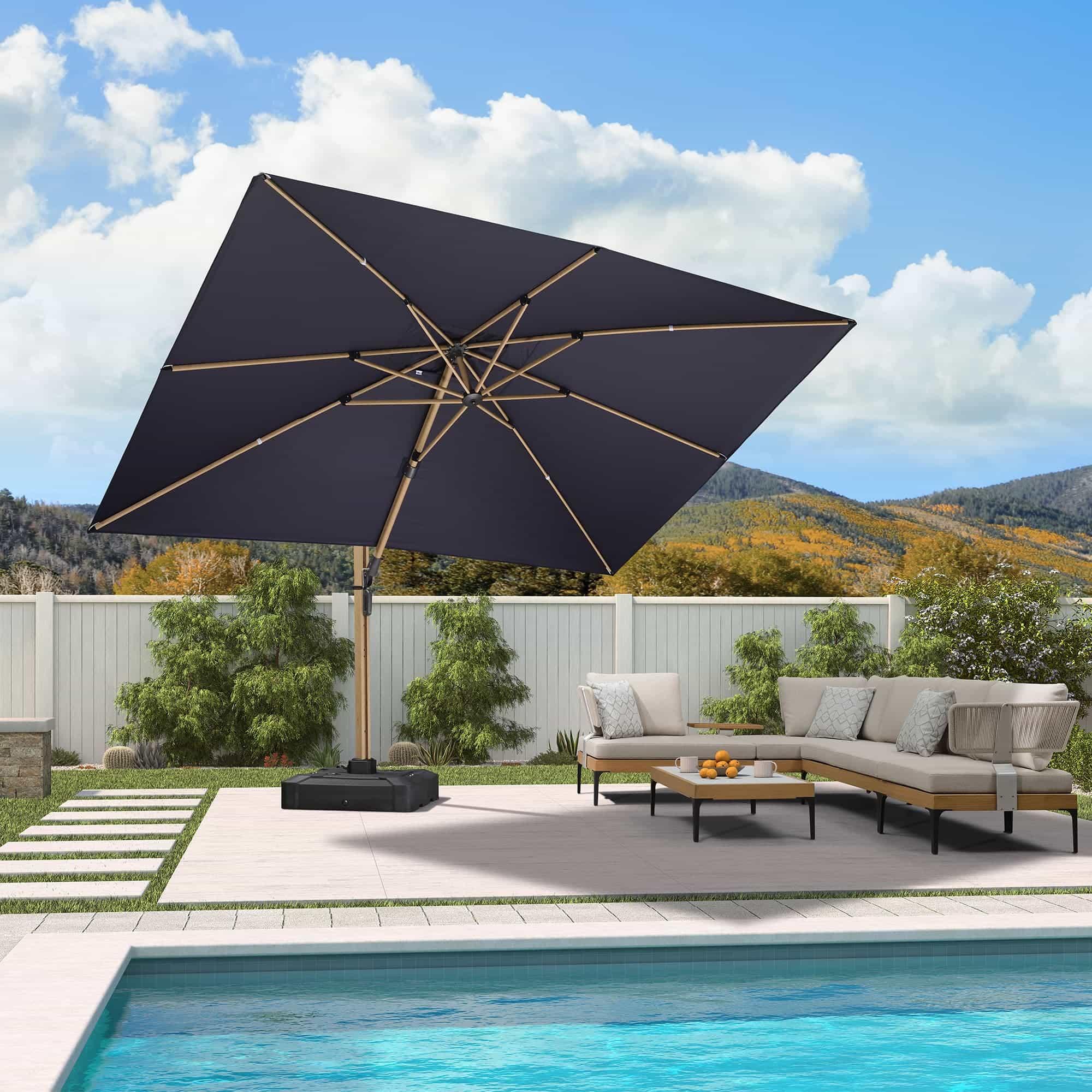 PURPLE LEAF Wood Grain Cantilever Patio Umbrella Aluminum Outdoor Umbrellas - Image 158