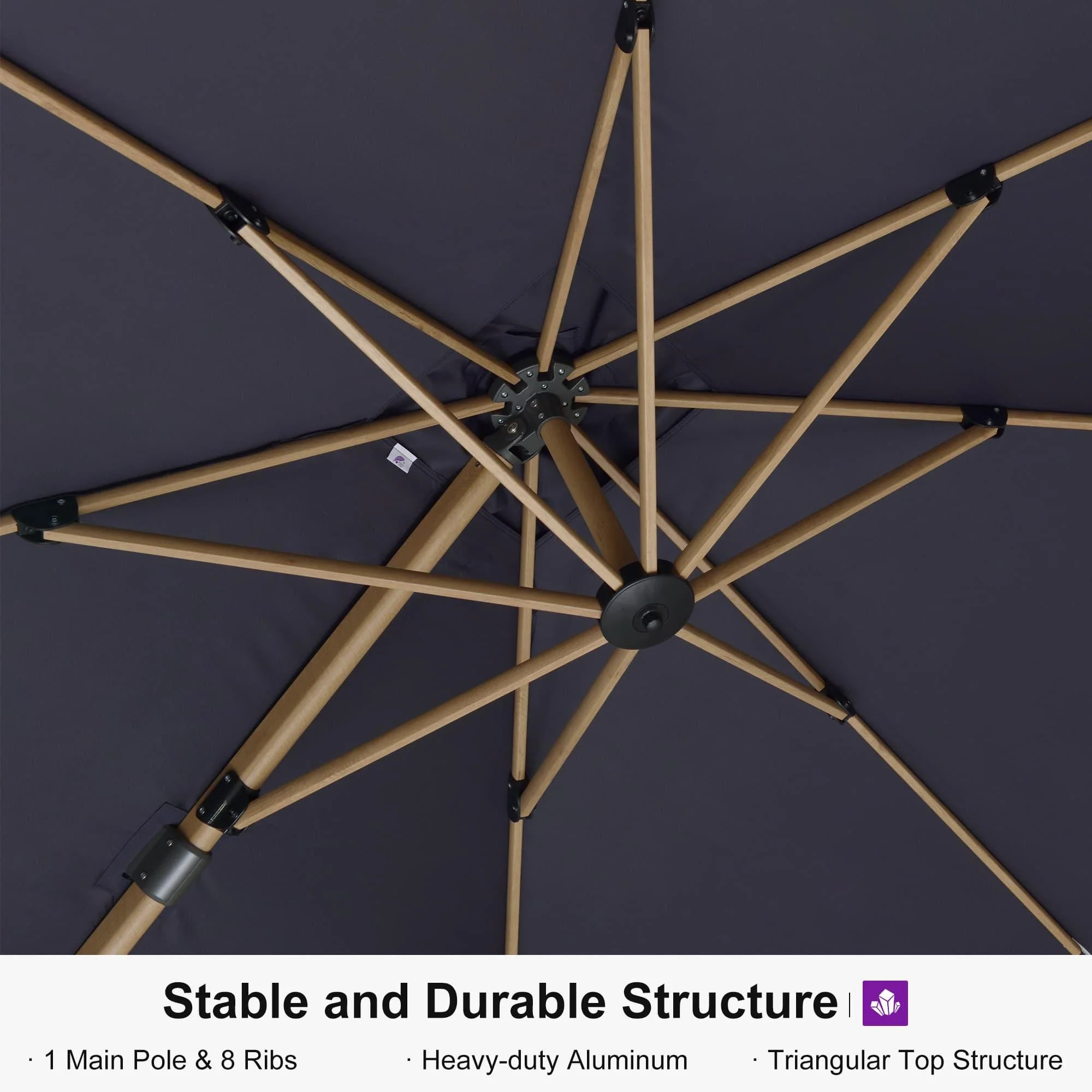 PURPLE LEAF Wood Grain Cantilever Patio Umbrella Aluminum Outdoor Umbrellas - Image 19