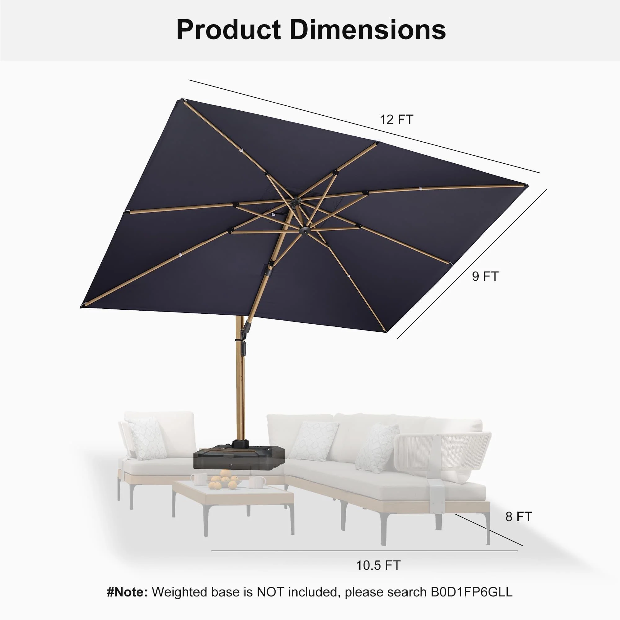 PURPLE LEAF Wood Grain Cantilever Patio Umbrella Aluminum Outdoor Umbrellas - Image 162