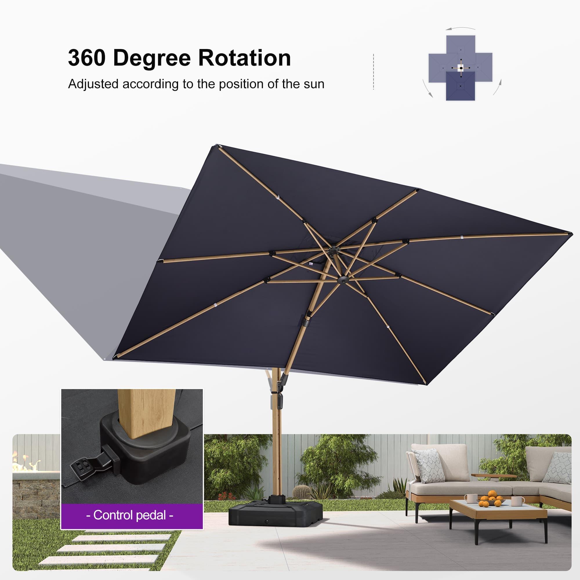 PURPLE LEAF Wood Grain Cantilever Patio Umbrella Aluminum Outdoor Umbrellas - Image 165