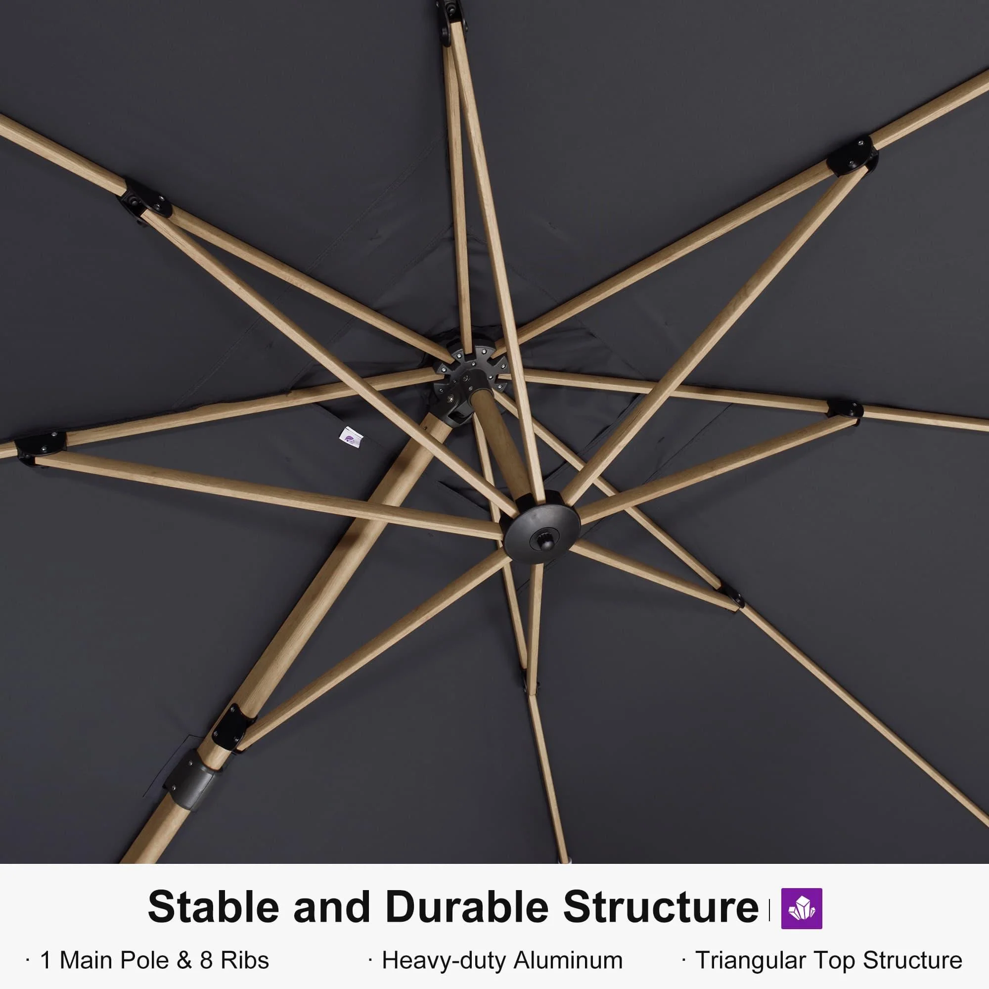 PURPLE LEAF Wood Grain Cantilever Patio Umbrella Aluminum Outdoor Umbrellas - Image 166