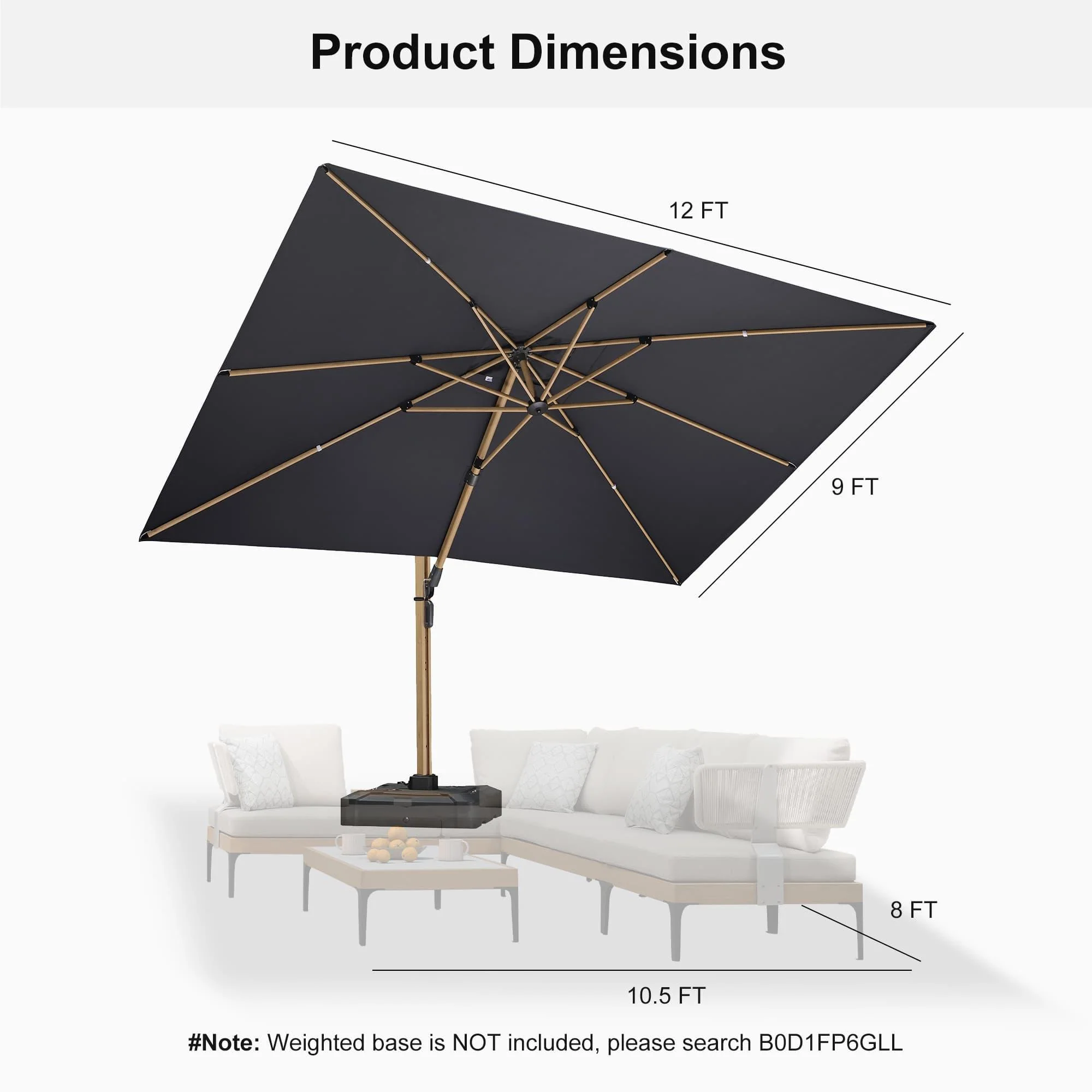 PURPLE LEAF Wood Grain Cantilever Patio Umbrella Aluminum Outdoor Umbrellas - Image 167