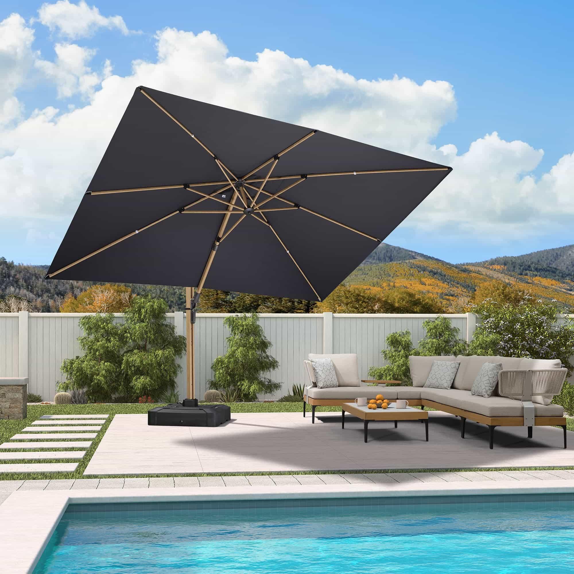 PURPLE LEAF Wood Grain Cantilever Patio Umbrella Aluminum Outdoor Umbrellas - Image 168