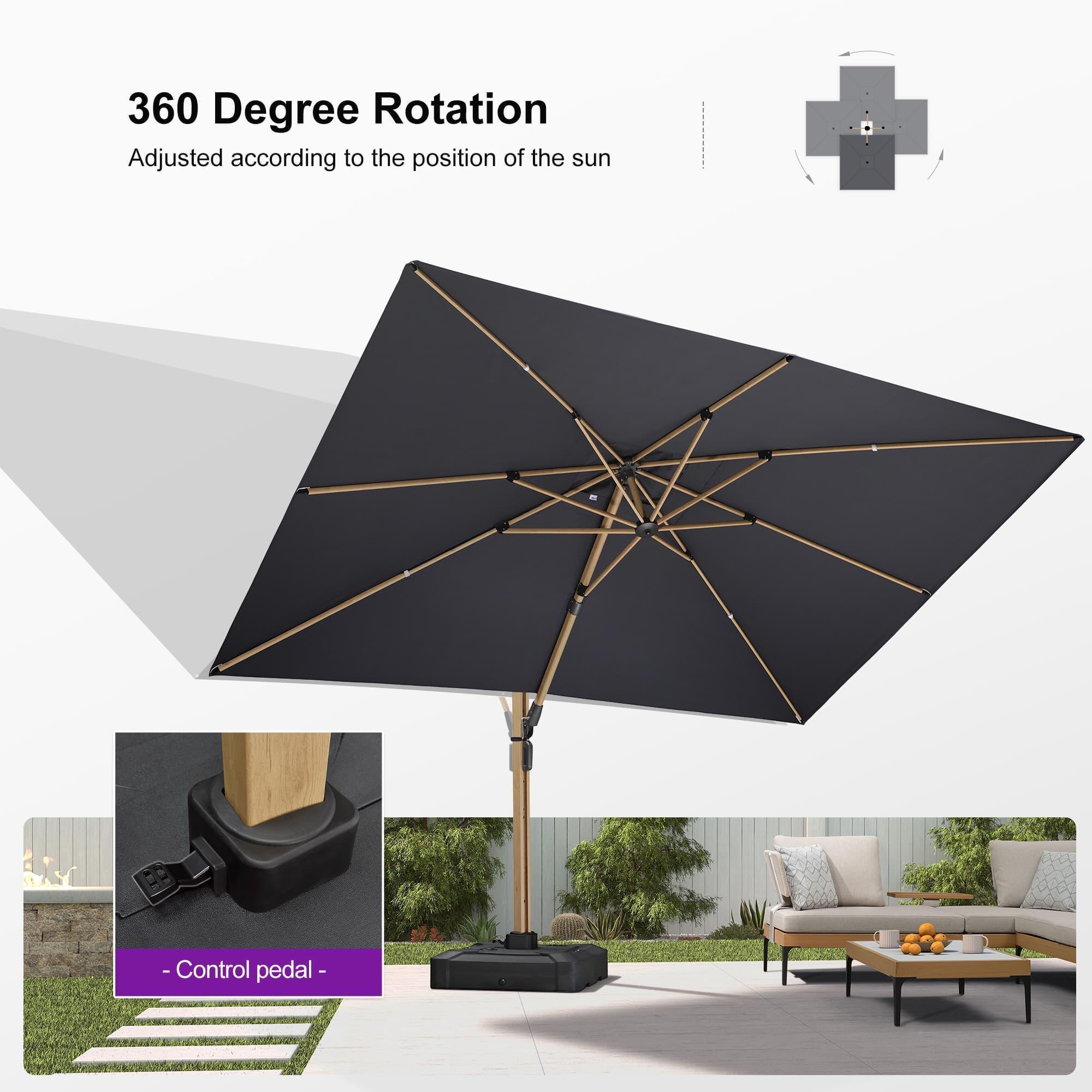 PURPLE LEAF Wood Grain Cantilever Patio Umbrella Aluminum Outdoor Umbrellas - Image 170