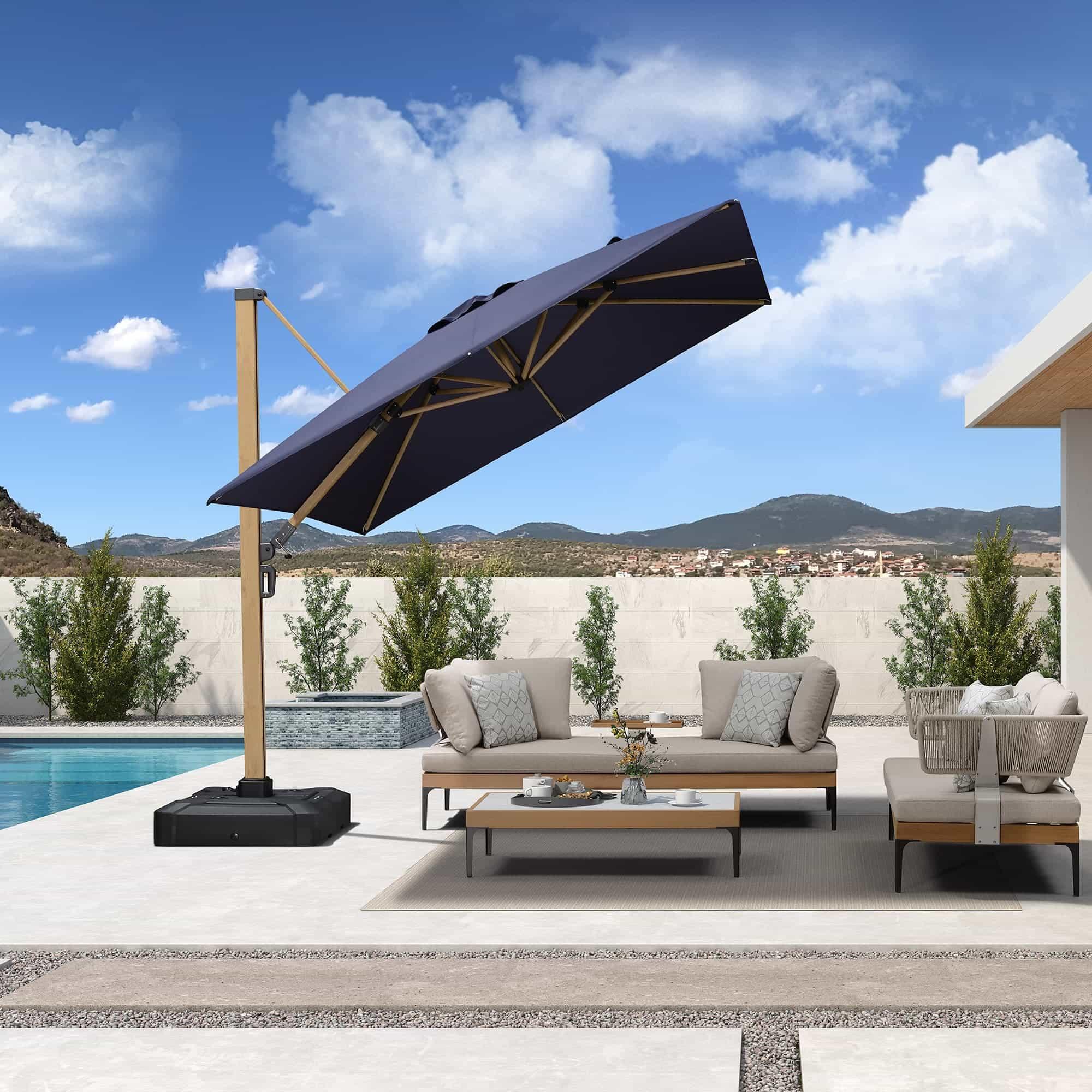 PURPLE LEAF Wood Grain Cantilever Patio Umbrella Aluminum Outdoor Umbrellas - Image 20