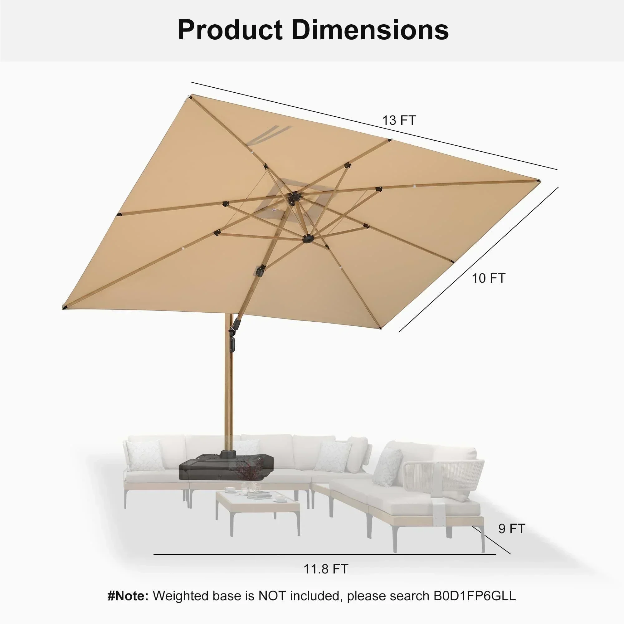 PURPLE LEAF Wood Grain Cantilever Patio Umbrella Aluminum Outdoor Umbrellas - Image 178