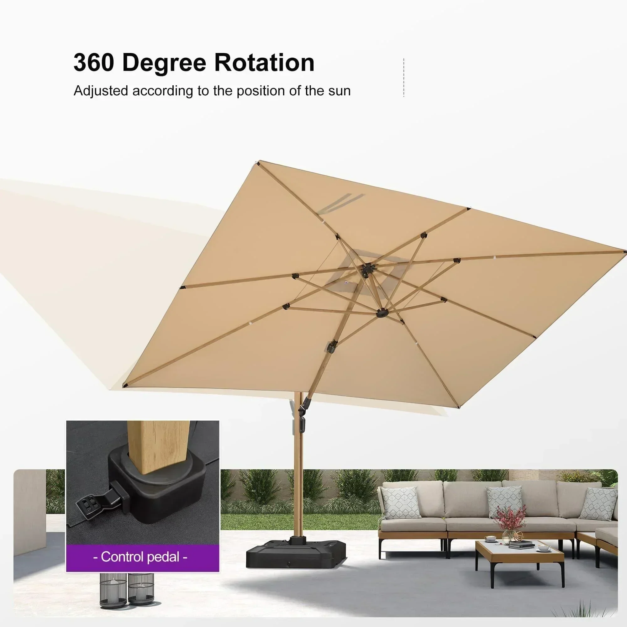 PURPLE LEAF Wood Grain Cantilever Patio Umbrella Aluminum Outdoor Umbrellas - Image 181