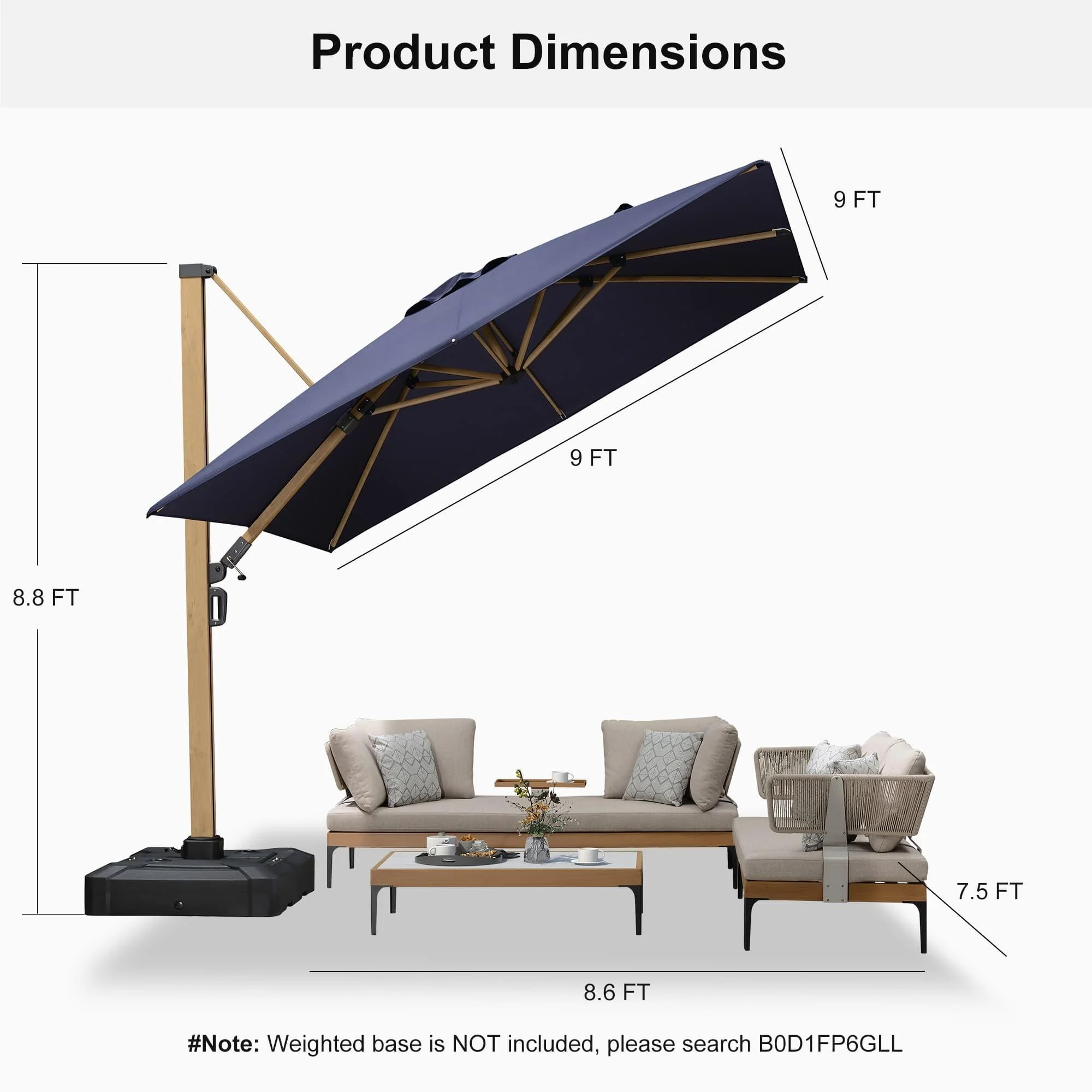 PURPLE LEAF Wood Grain Cantilever Patio Umbrella Aluminum Outdoor Umbrellas - Image 21