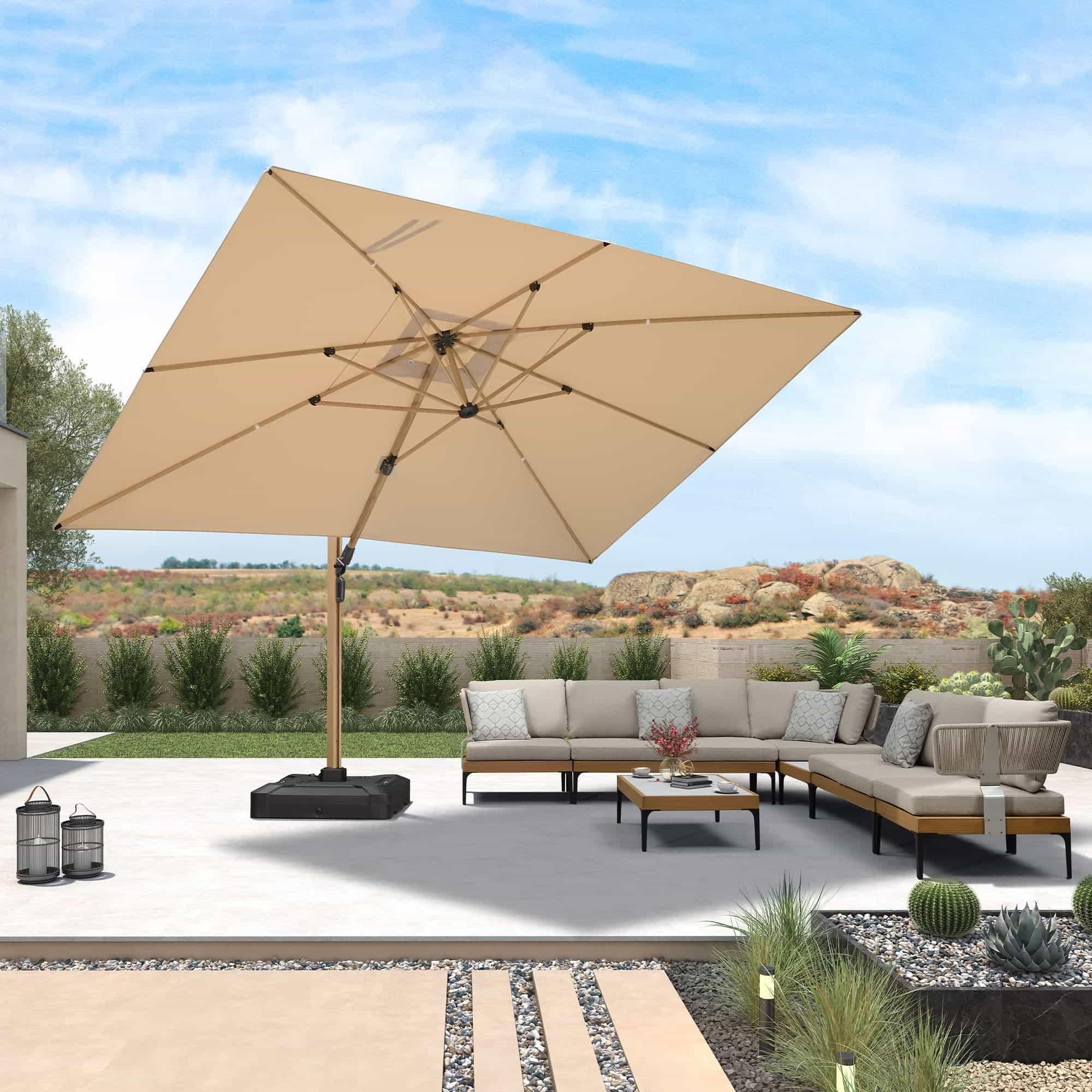 PURPLE LEAF Wood Grain Cantilever Patio Umbrella Aluminum Outdoor Umbrellas - Image 182