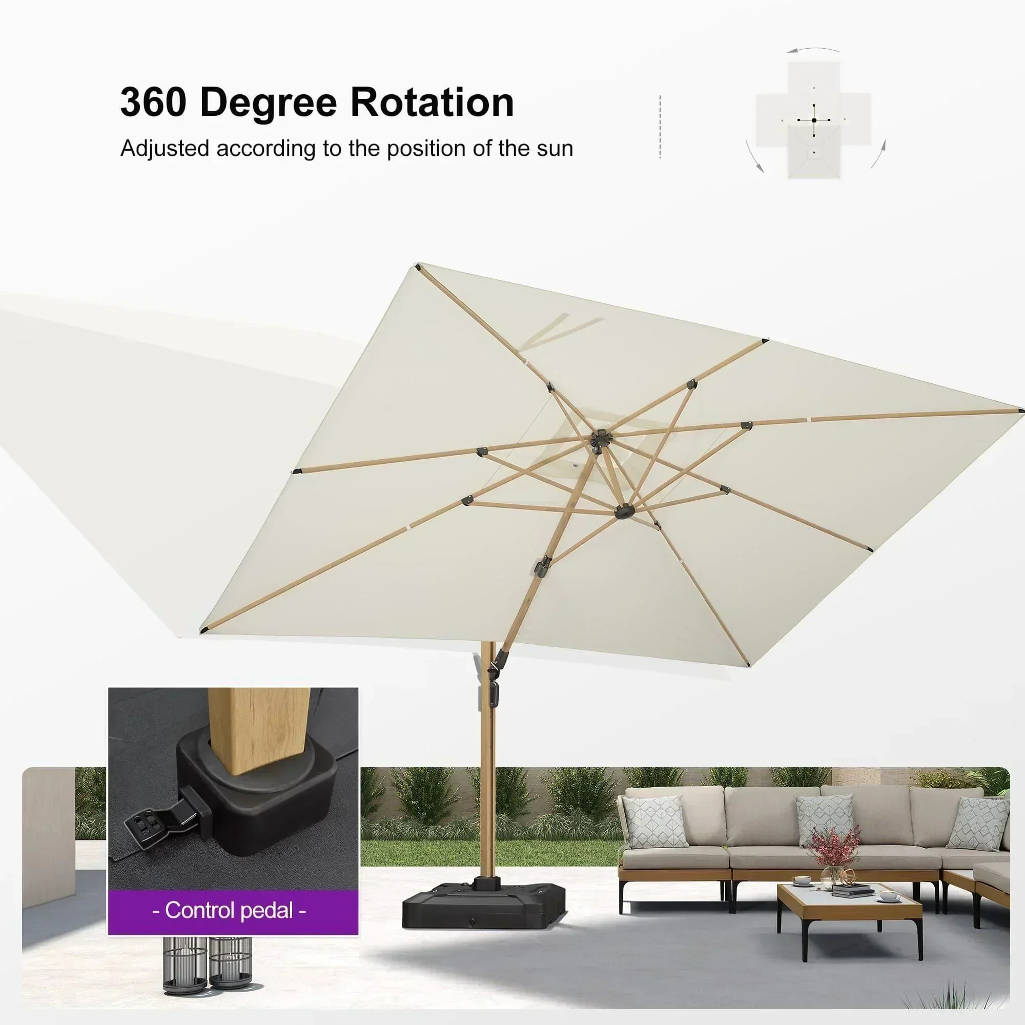 PURPLE LEAF Wood Grain Cantilever Patio Umbrella Aluminum Outdoor Umbrellas - Image 187