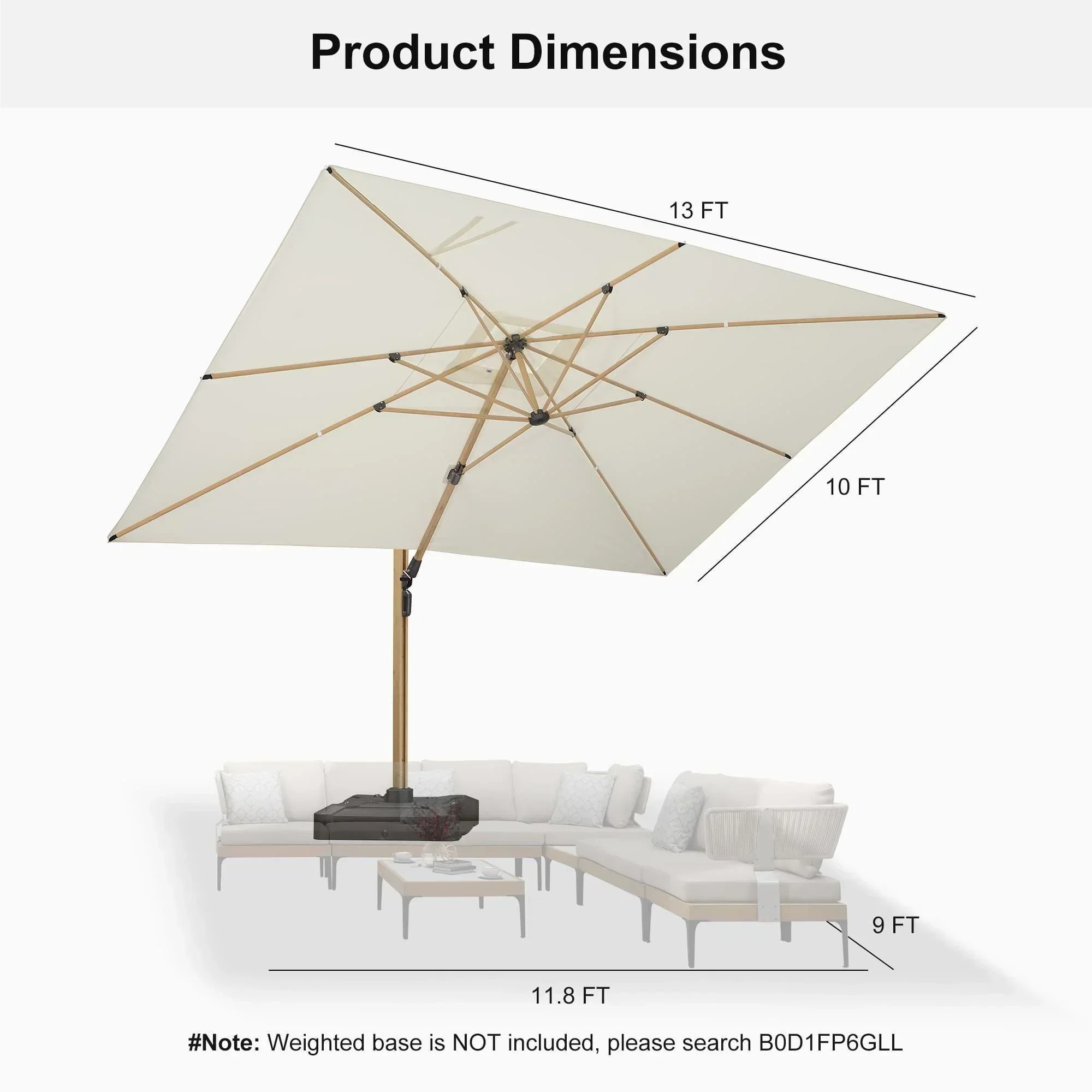 PURPLE LEAF Wood Grain Cantilever Patio Umbrella Aluminum Outdoor Umbrellas - Image 188