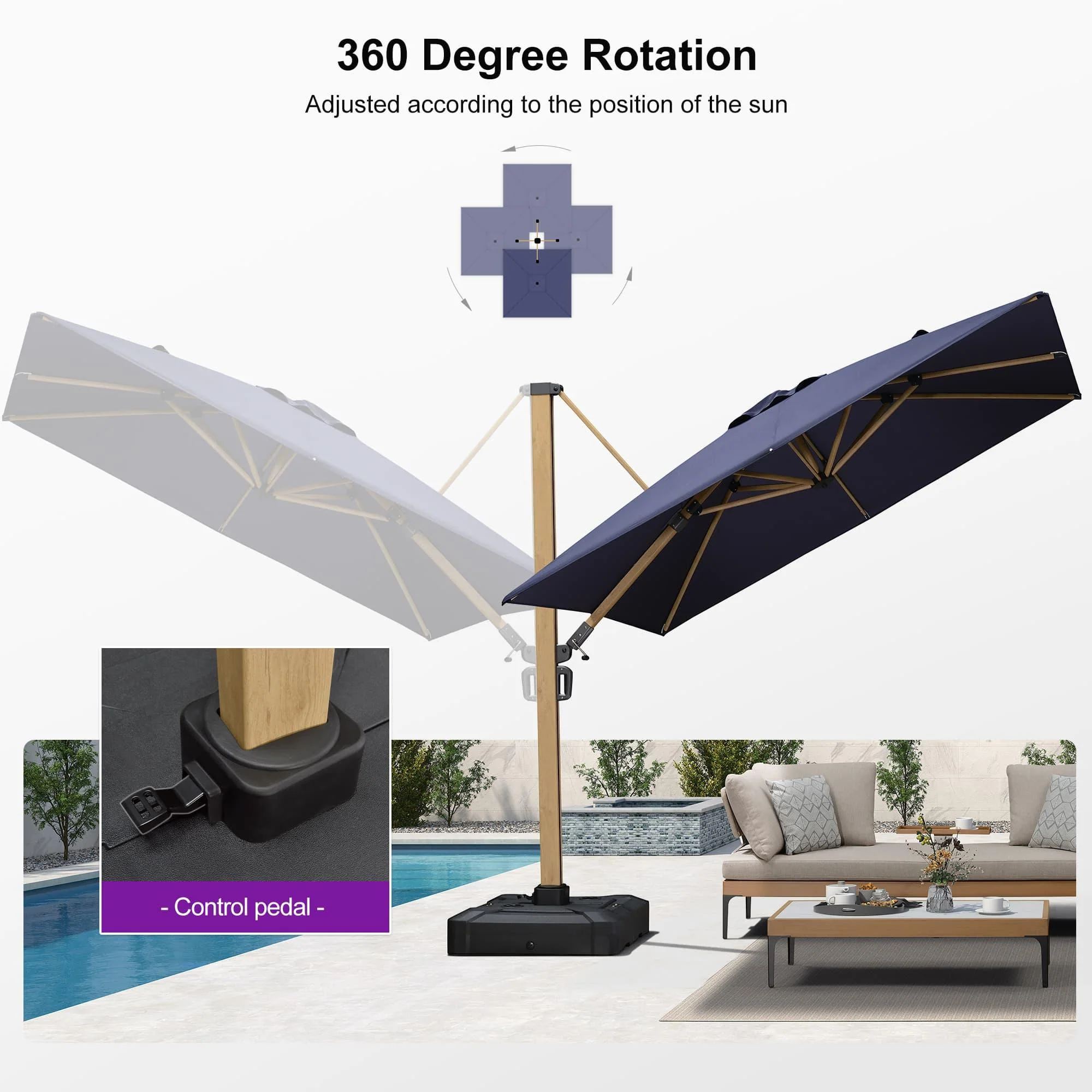 PURPLE LEAF Wood Grain Cantilever Patio Umbrella Aluminum Outdoor Umbrellas - Image 22