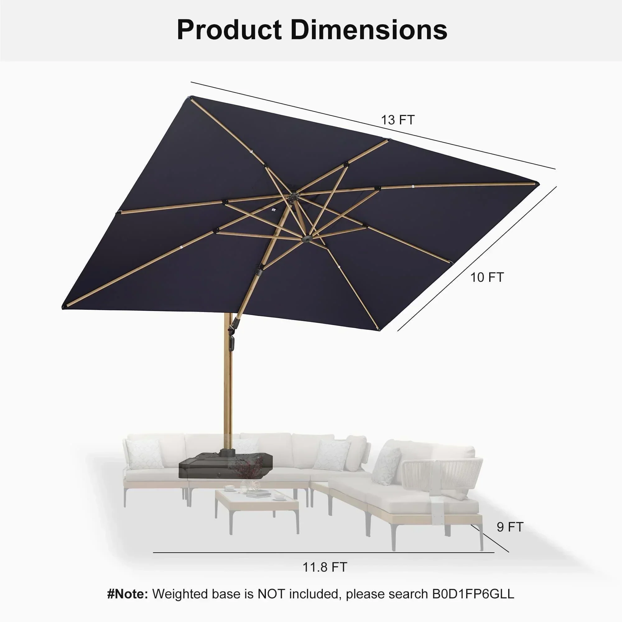 PURPLE LEAF Wood Grain Cantilever Patio Umbrella Aluminum Outdoor Umbrellas - Image 194