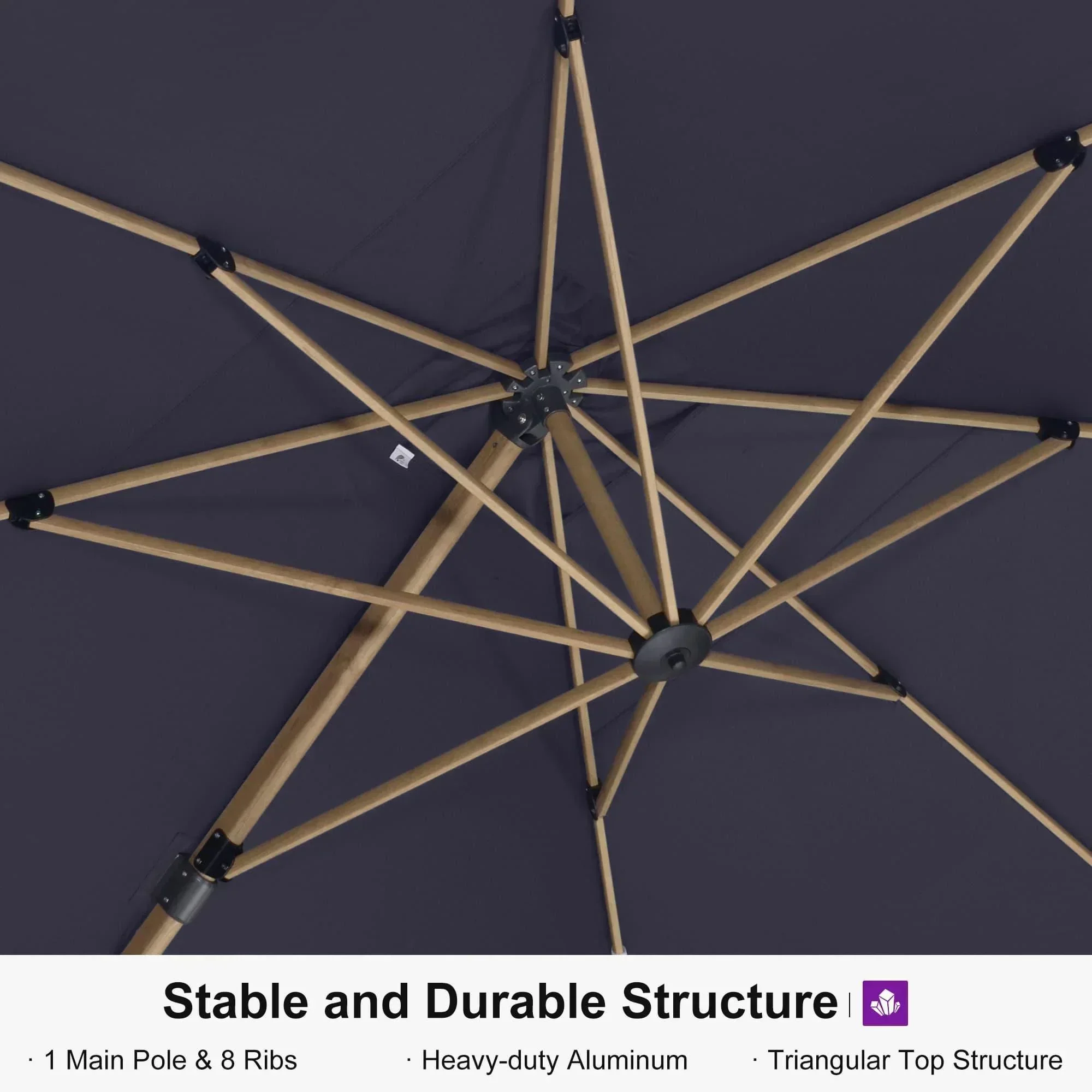 PURPLE LEAF Wood Grain Cantilever Patio Umbrella Aluminum Outdoor Umbrellas - Image 196