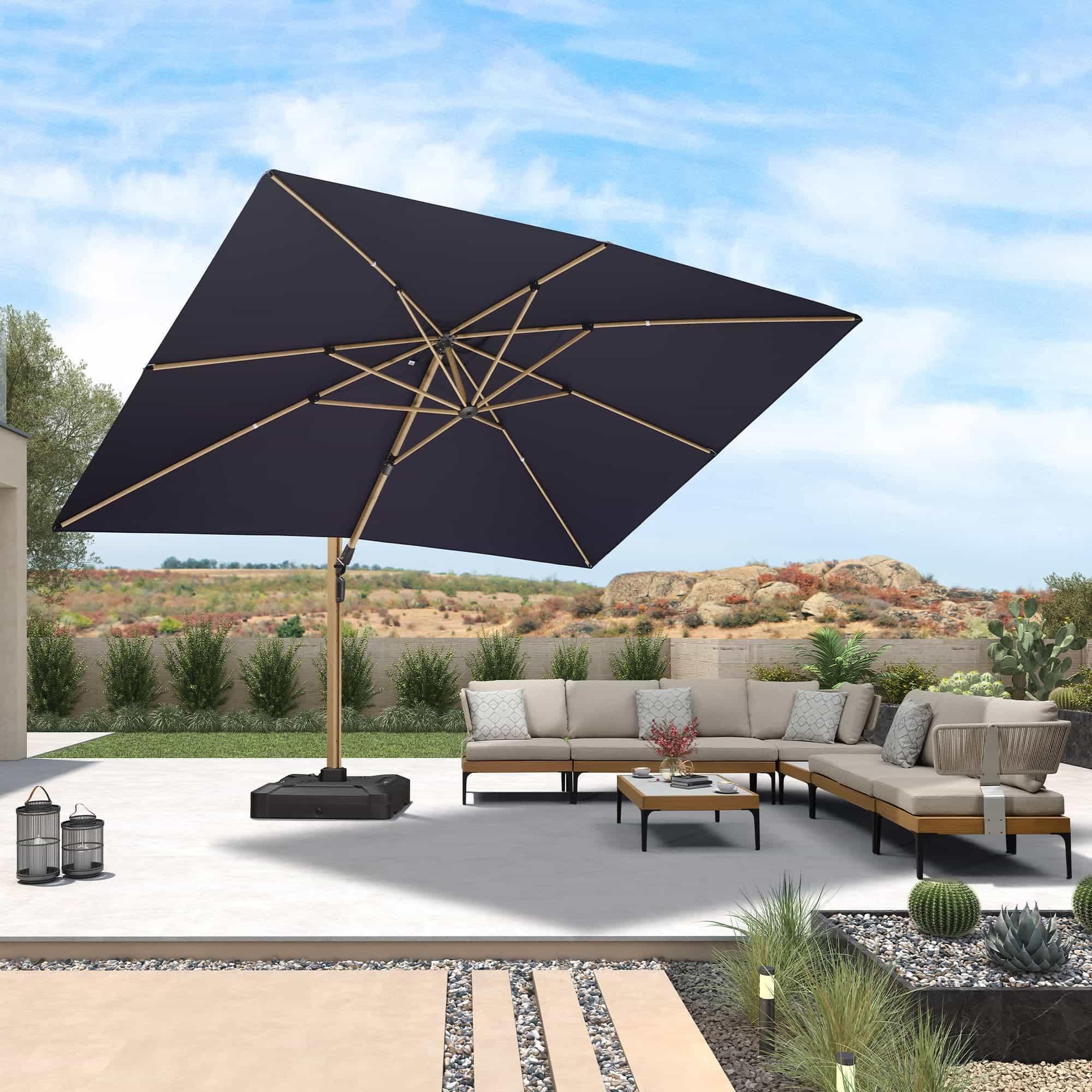 PURPLE LEAF Wood Grain Cantilever Patio Umbrella Aluminum Outdoor Umbrellas - Image 198