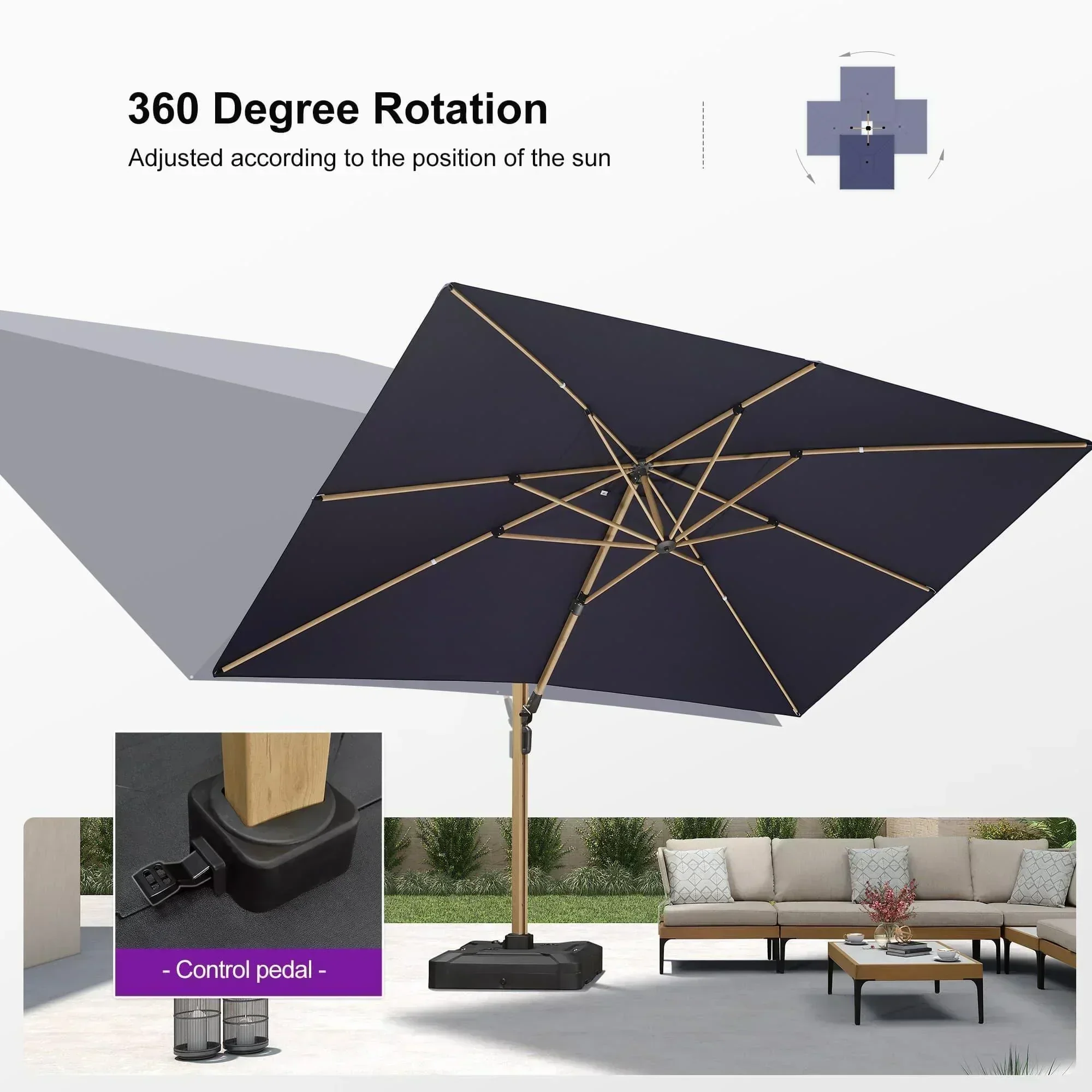 PURPLE LEAF Wood Grain Cantilever Patio Umbrella Aluminum Outdoor Umbrellas - Image 199