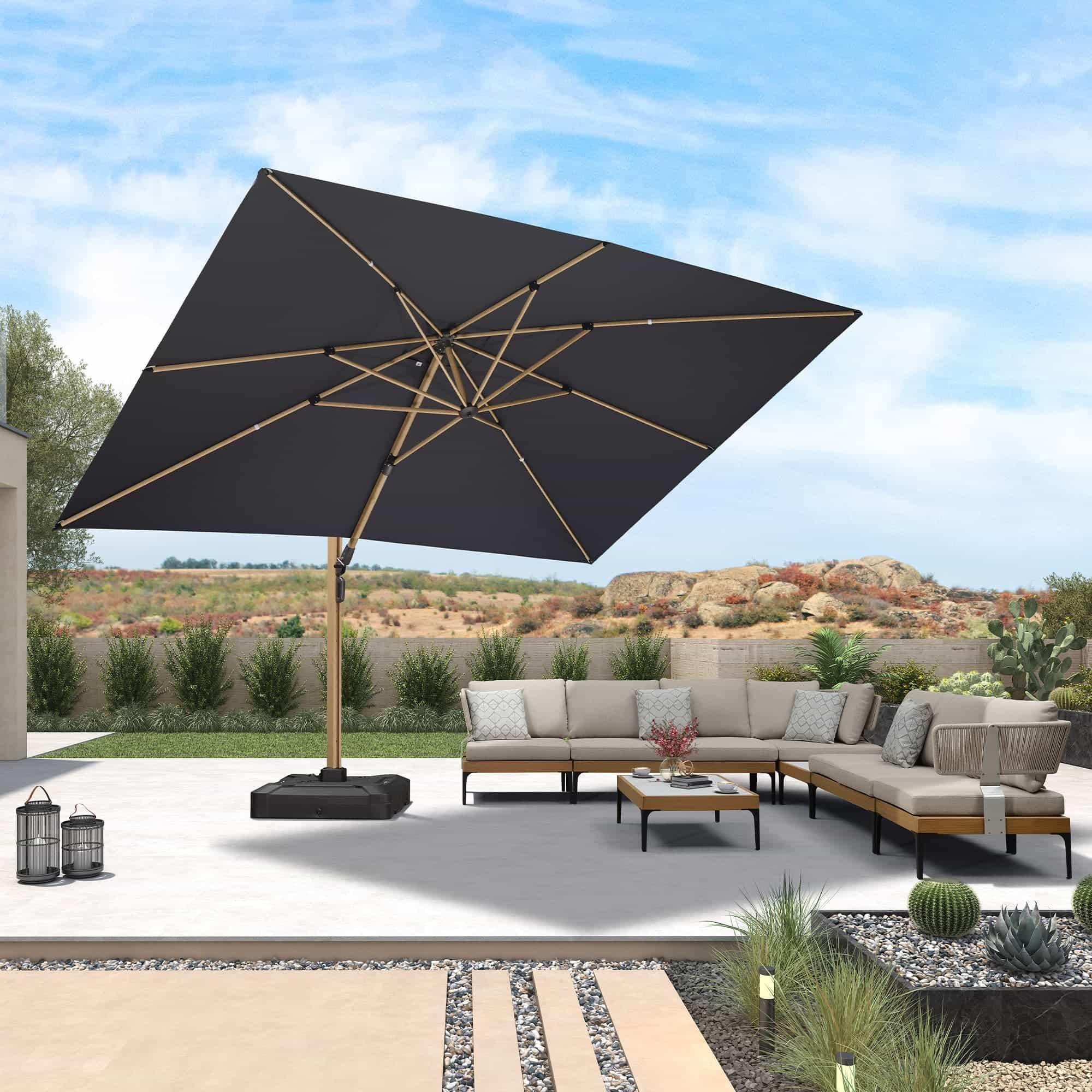 PURPLE LEAF Wood Grain Cantilever Patio Umbrella Aluminum Outdoor Umbrellas - Image 202