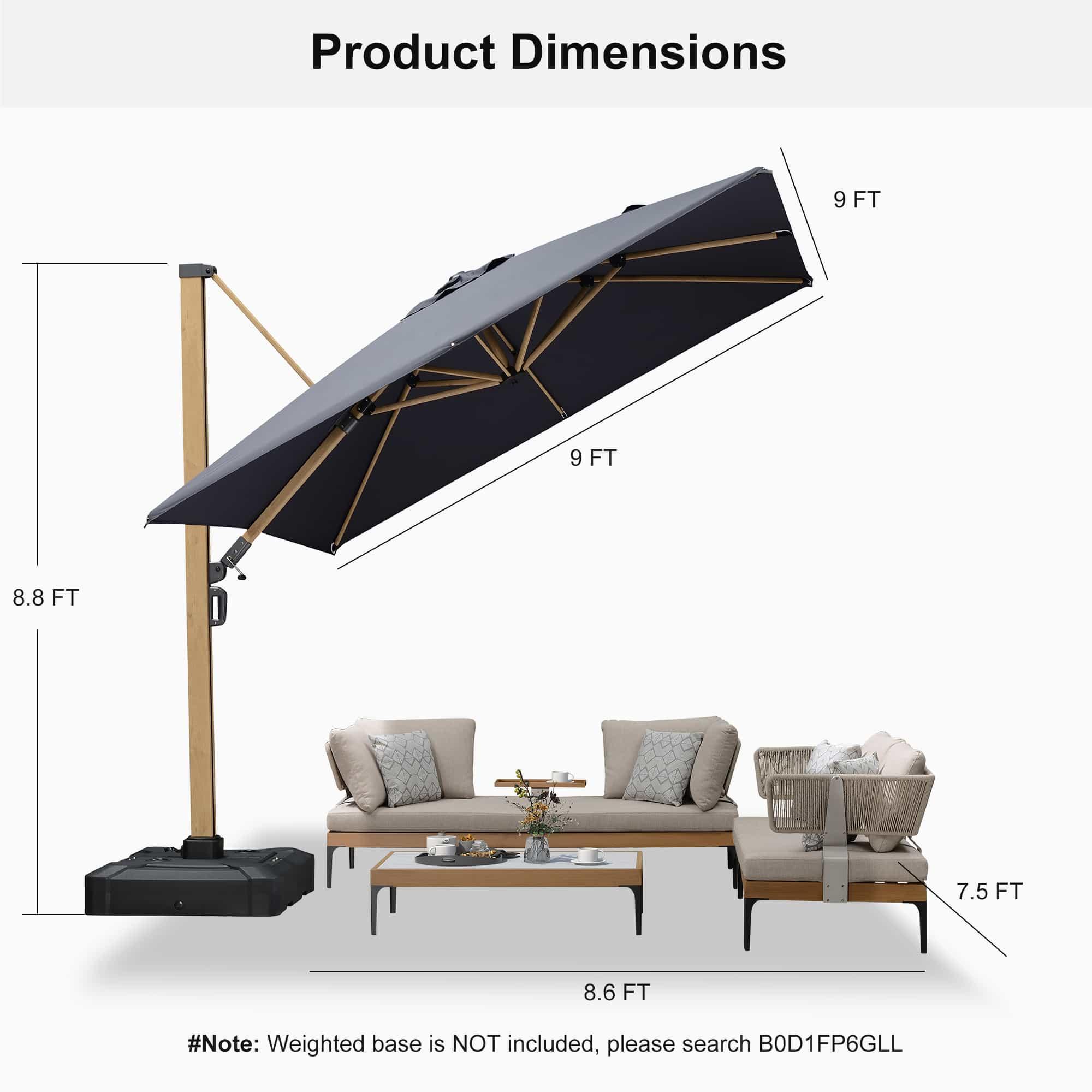 PURPLE LEAF Wood Grain Cantilever Patio Umbrella Aluminum Outdoor Umbrellas - Image 26