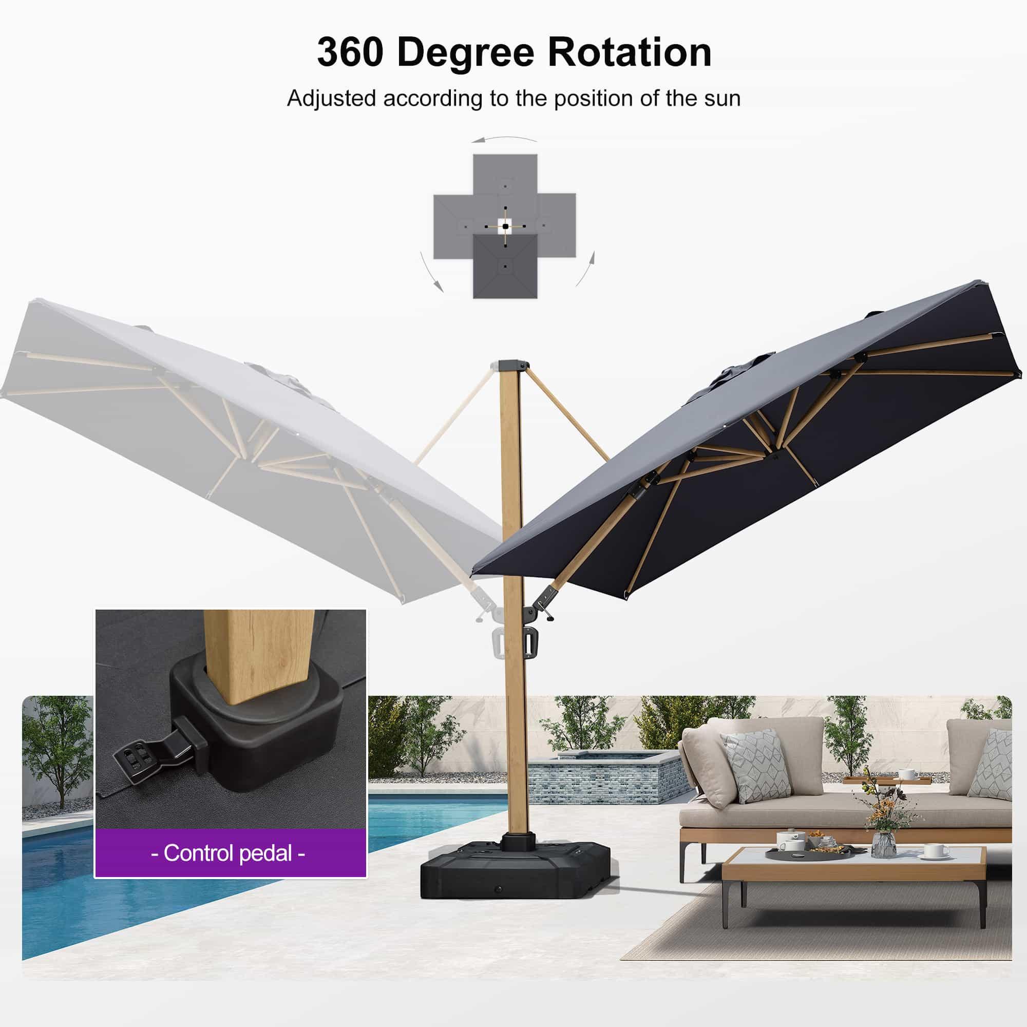 PURPLE LEAF Wood Grain Cantilever Patio Umbrella Aluminum Outdoor Umbrellas - Image 28