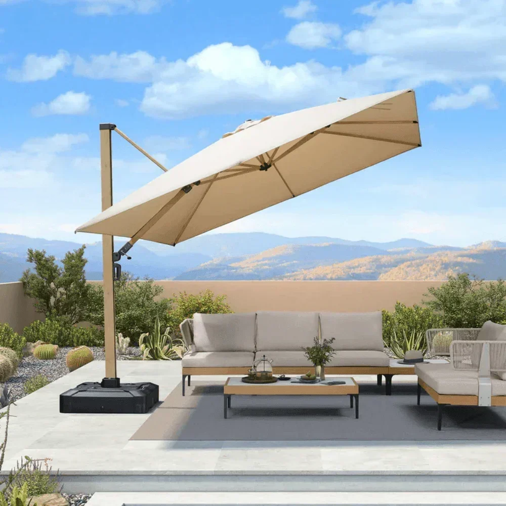 PURPLE LEAF Wood Grain Cantilever Patio Umbrella Aluminum Outdoor Umbrellas - Image 3