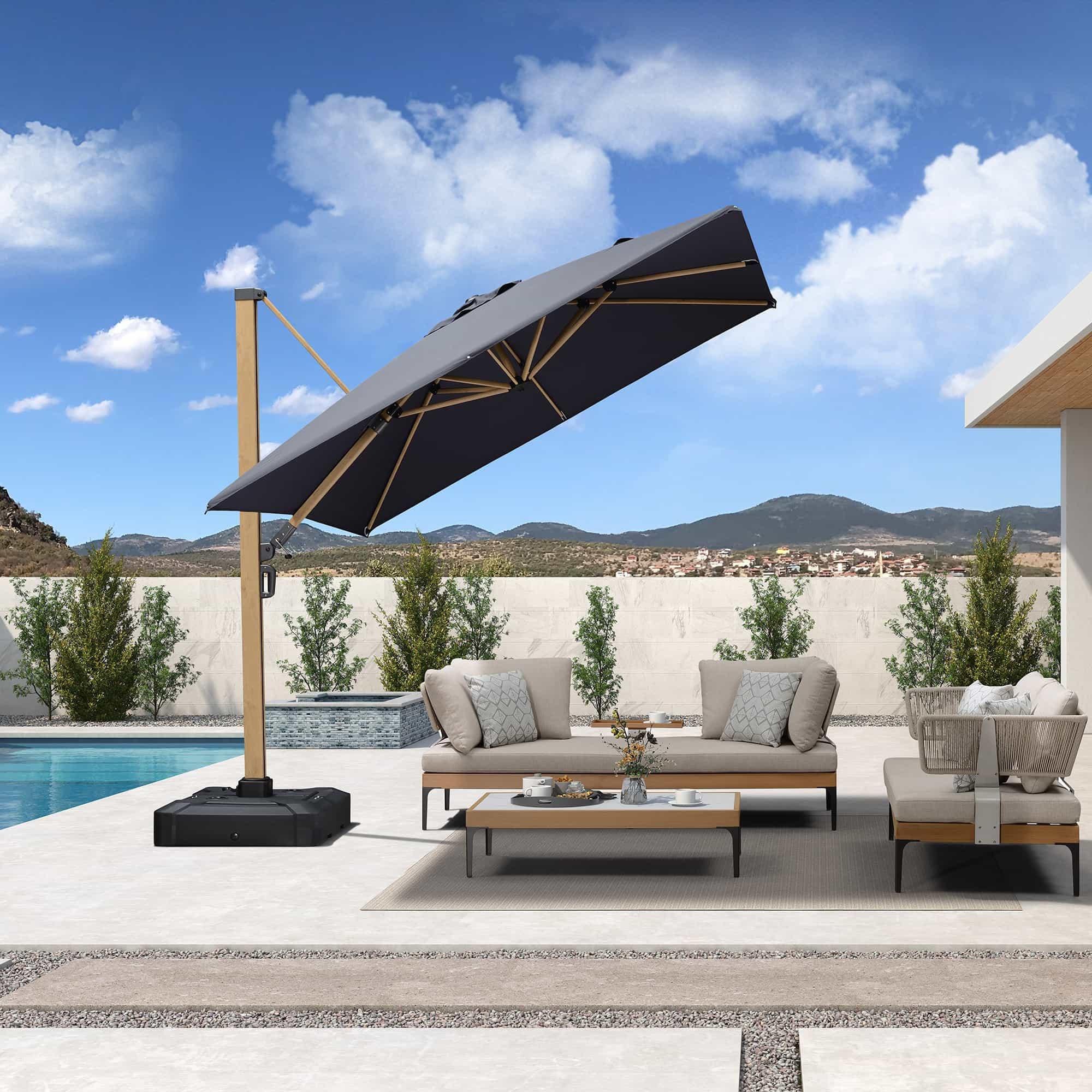 PURPLE LEAF Wood Grain Cantilever Patio Umbrella Aluminum Outdoor Umbrellas - Image 34