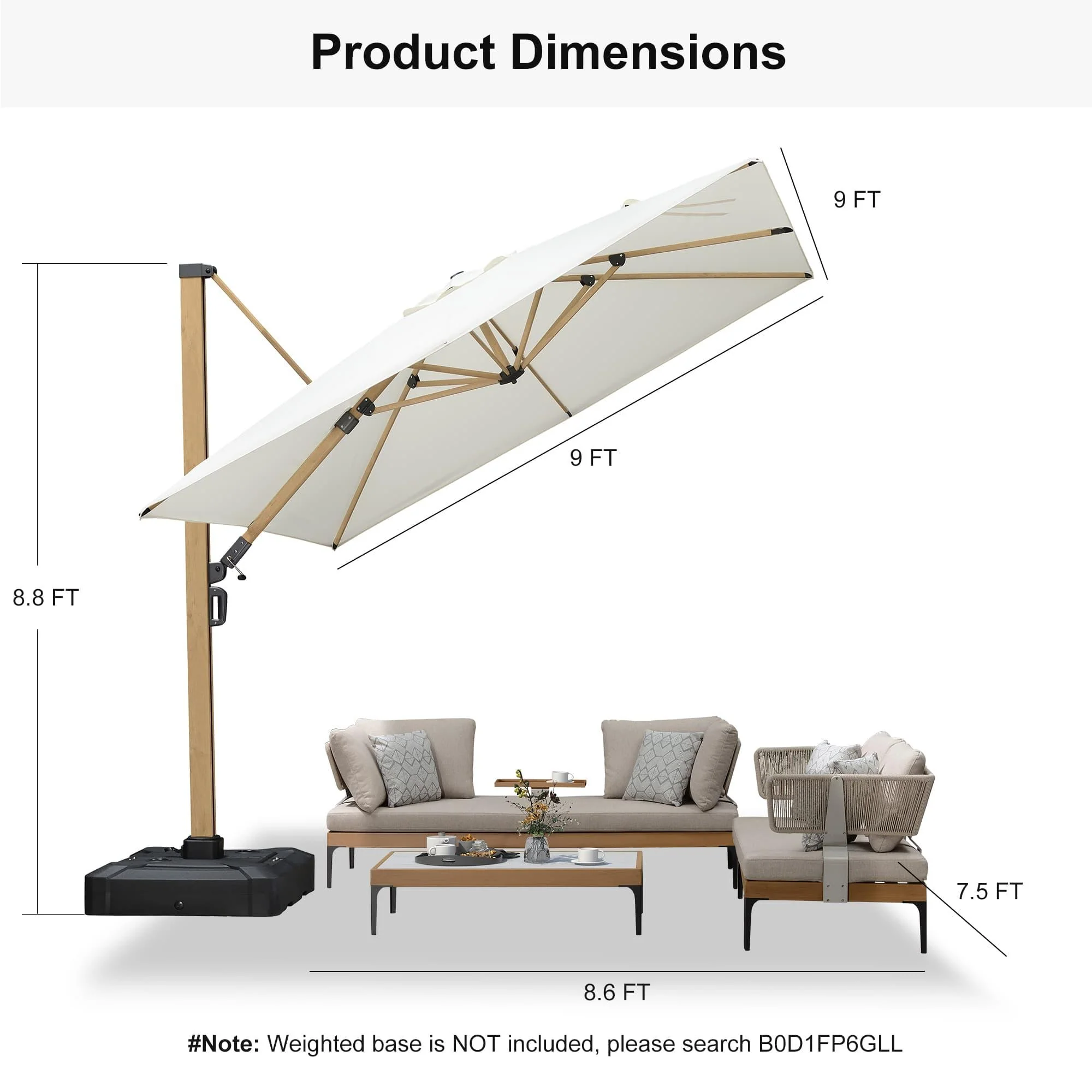 PURPLE LEAF Wood Grain Cantilever Patio Umbrella Aluminum Outdoor Umbrellas - Image 35