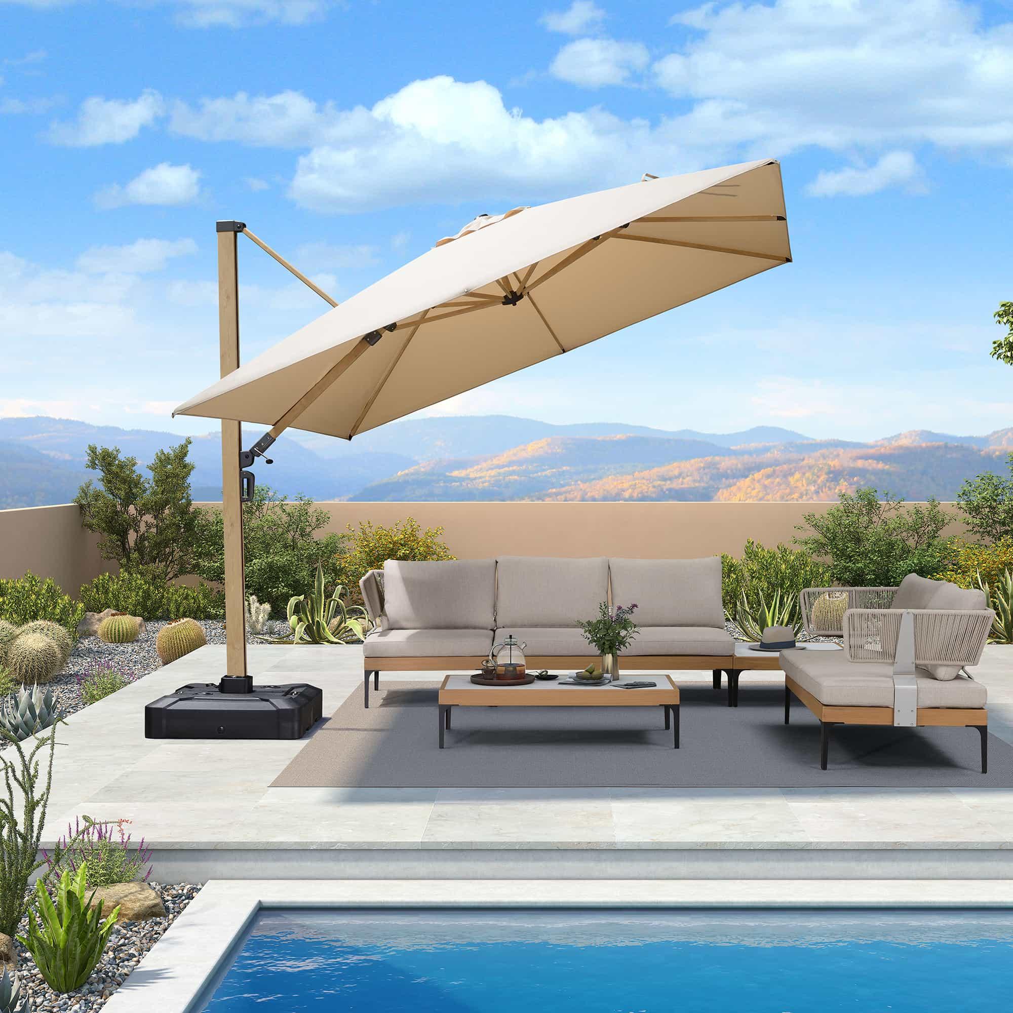 PURPLE LEAF Wood Grain Cantilever Patio Umbrella Aluminum Outdoor Umbrellas - Image 36