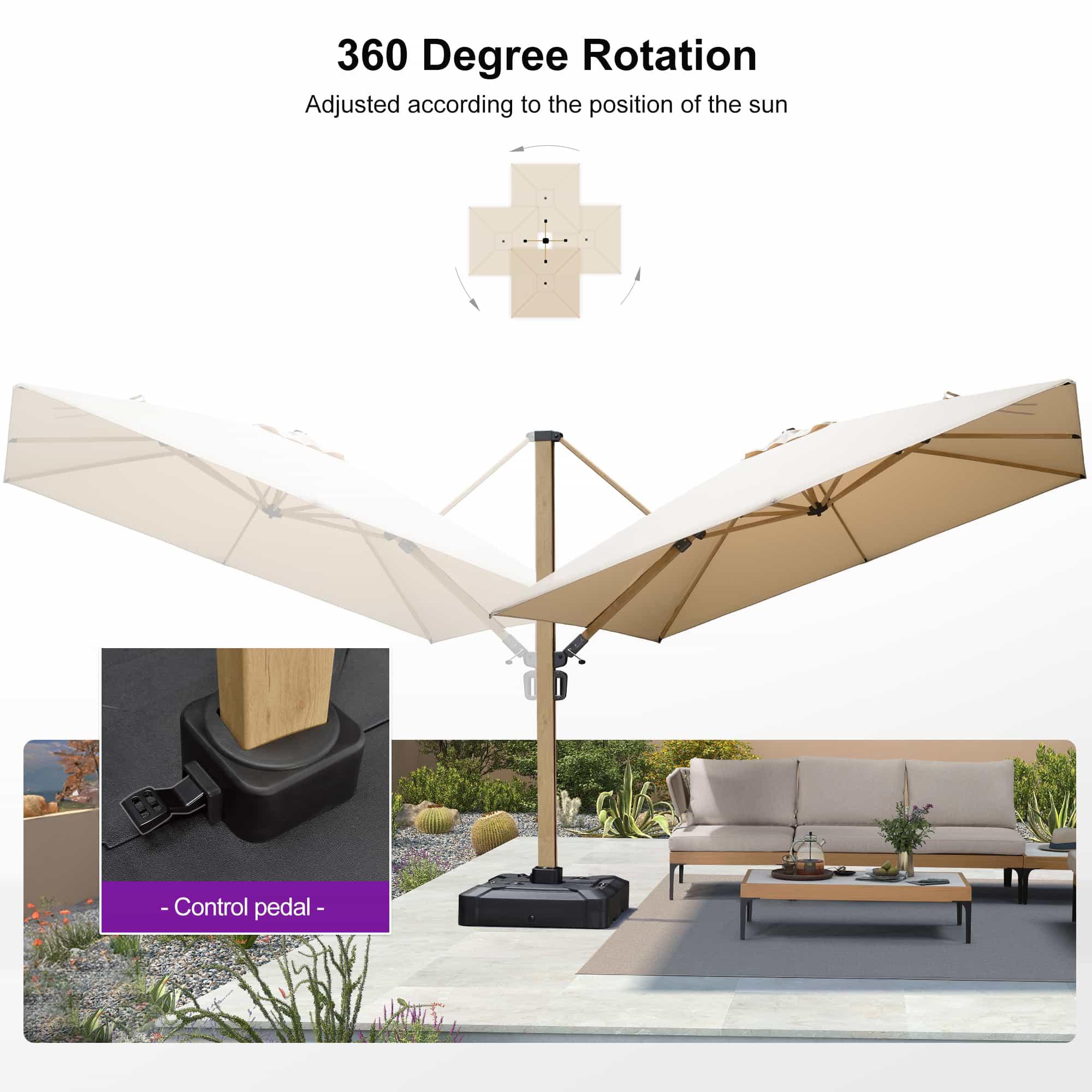 PURPLE LEAF Wood Grain Cantilever Patio Umbrella Aluminum Outdoor Umbrellas - Image 49