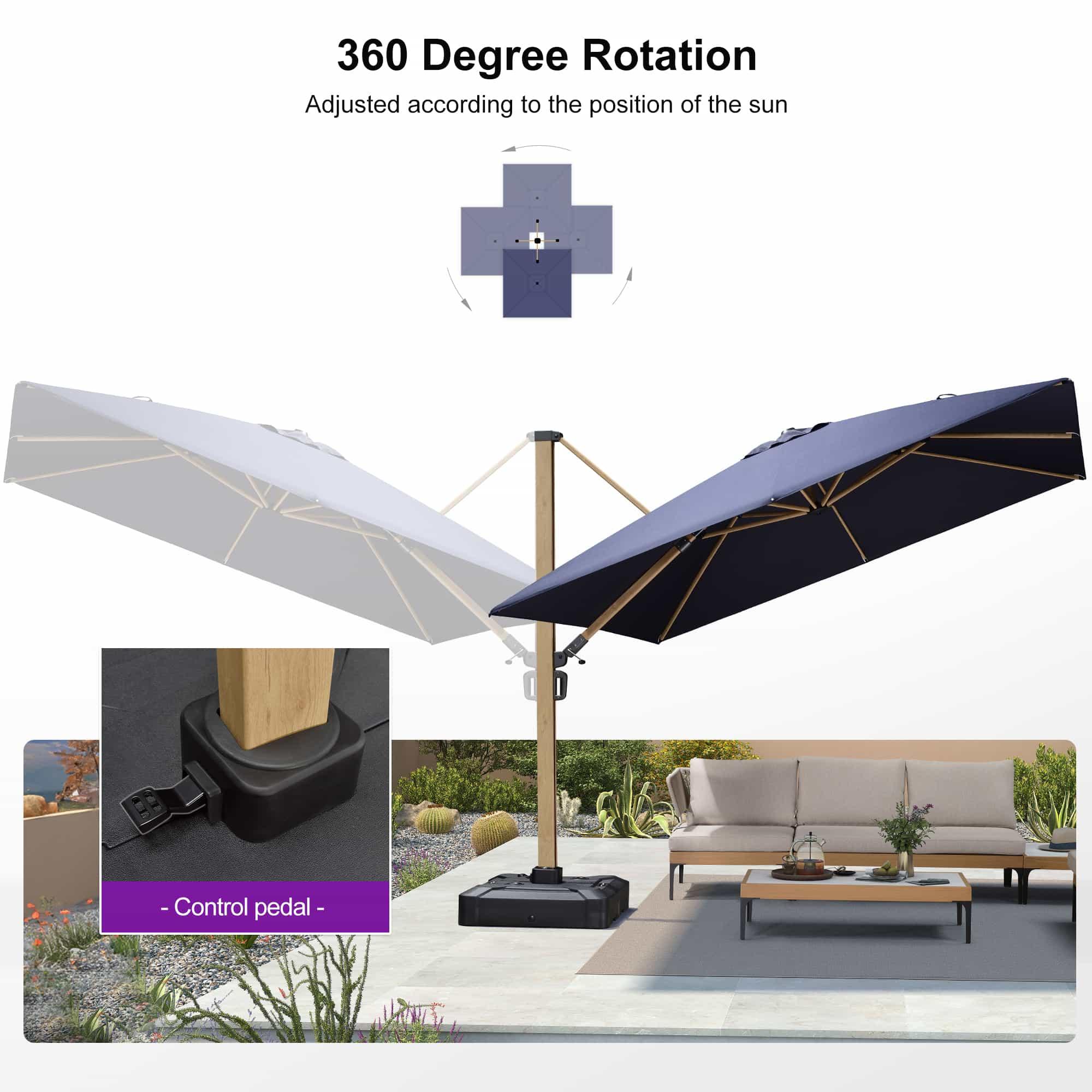 PURPLE LEAF Wood Grain Cantilever Patio Umbrella Aluminum Outdoor Umbrellas - Image 51