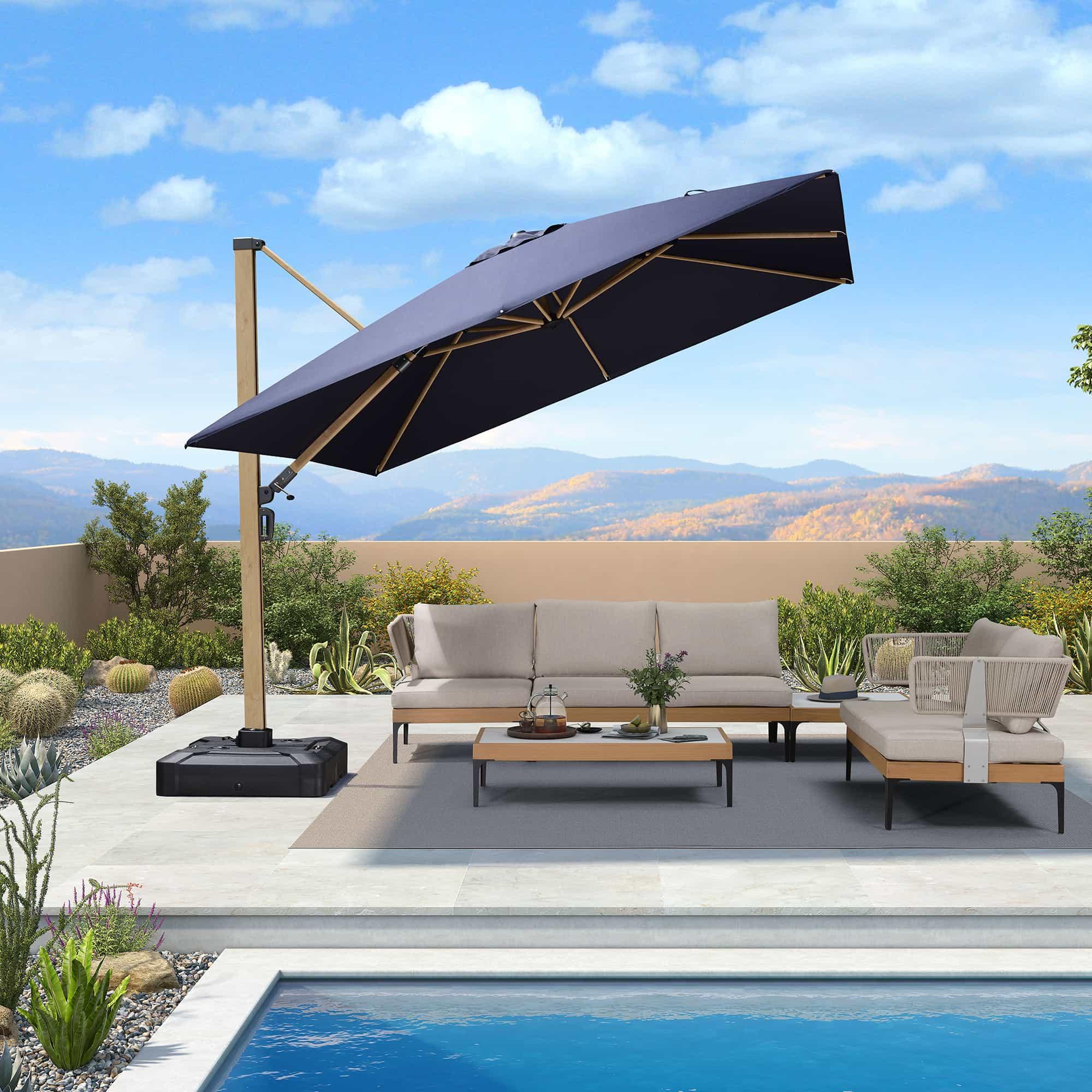 PURPLE LEAF Wood Grain Cantilever Patio Umbrella Aluminum Outdoor Umbrellas - Image 6