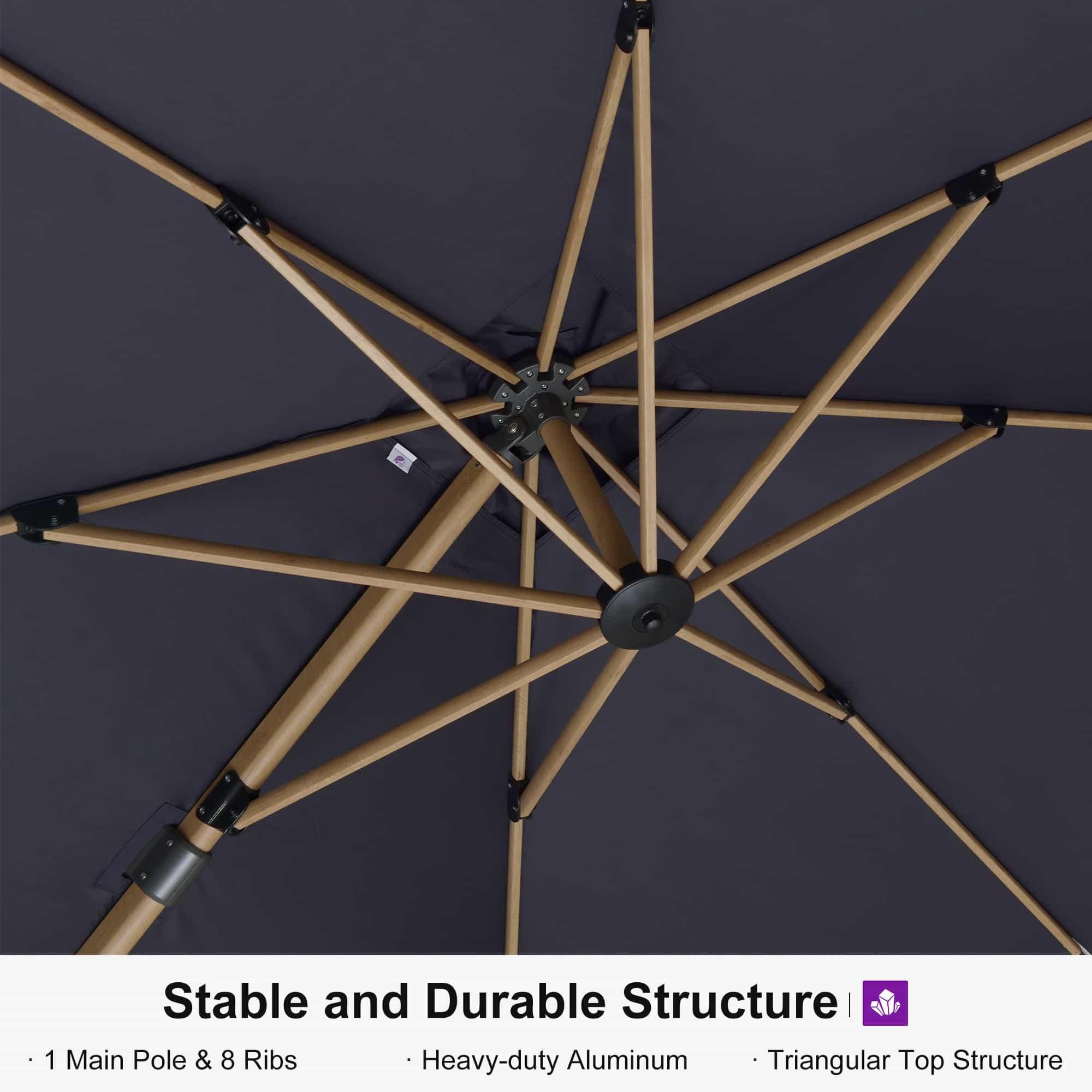 PURPLE LEAF Wood Grain Cantilever Patio Umbrella Aluminum Outdoor Umbrellas - Image 54