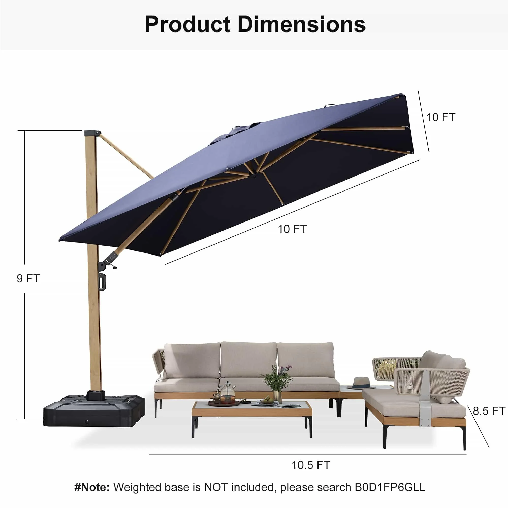 PURPLE LEAF Wood Grain Cantilever Patio Umbrella Aluminum Outdoor Umbrellas - Image 55