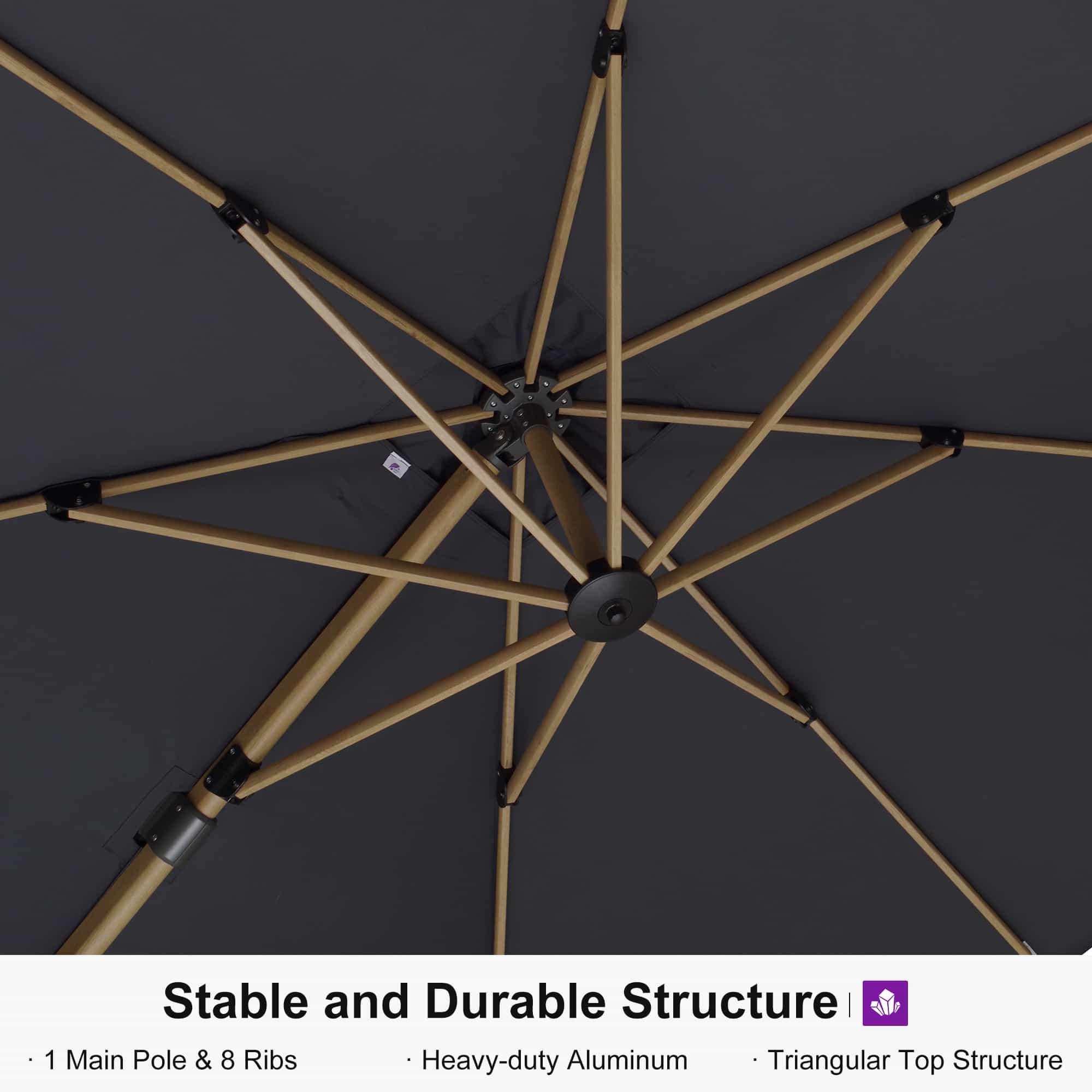 PURPLE LEAF Wood Grain Cantilever Patio Umbrella Aluminum Outdoor Umbrellas - Image 56