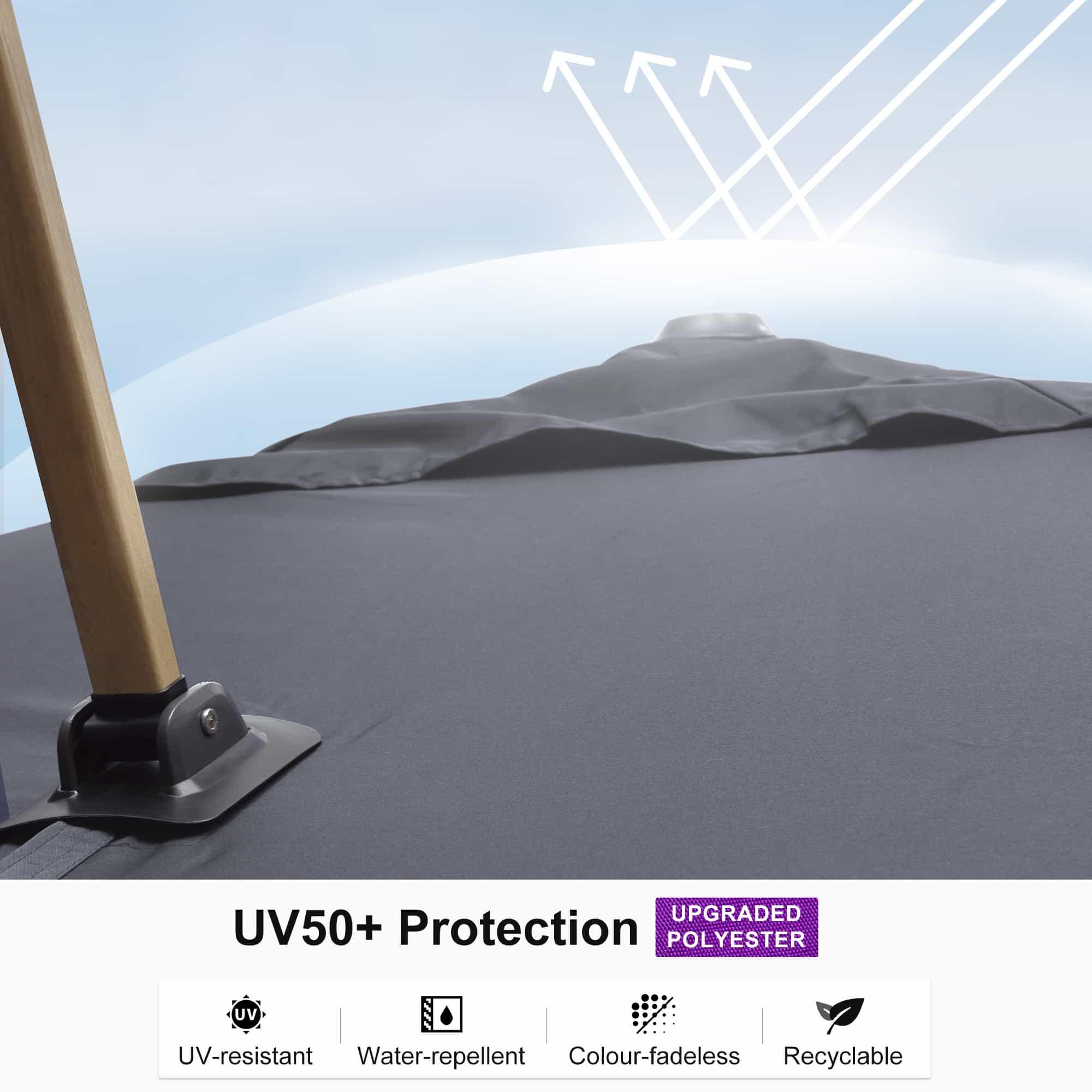 PURPLE LEAF Wood Grain Cantilever Patio Umbrella Aluminum Outdoor Umbrellas - Image 59