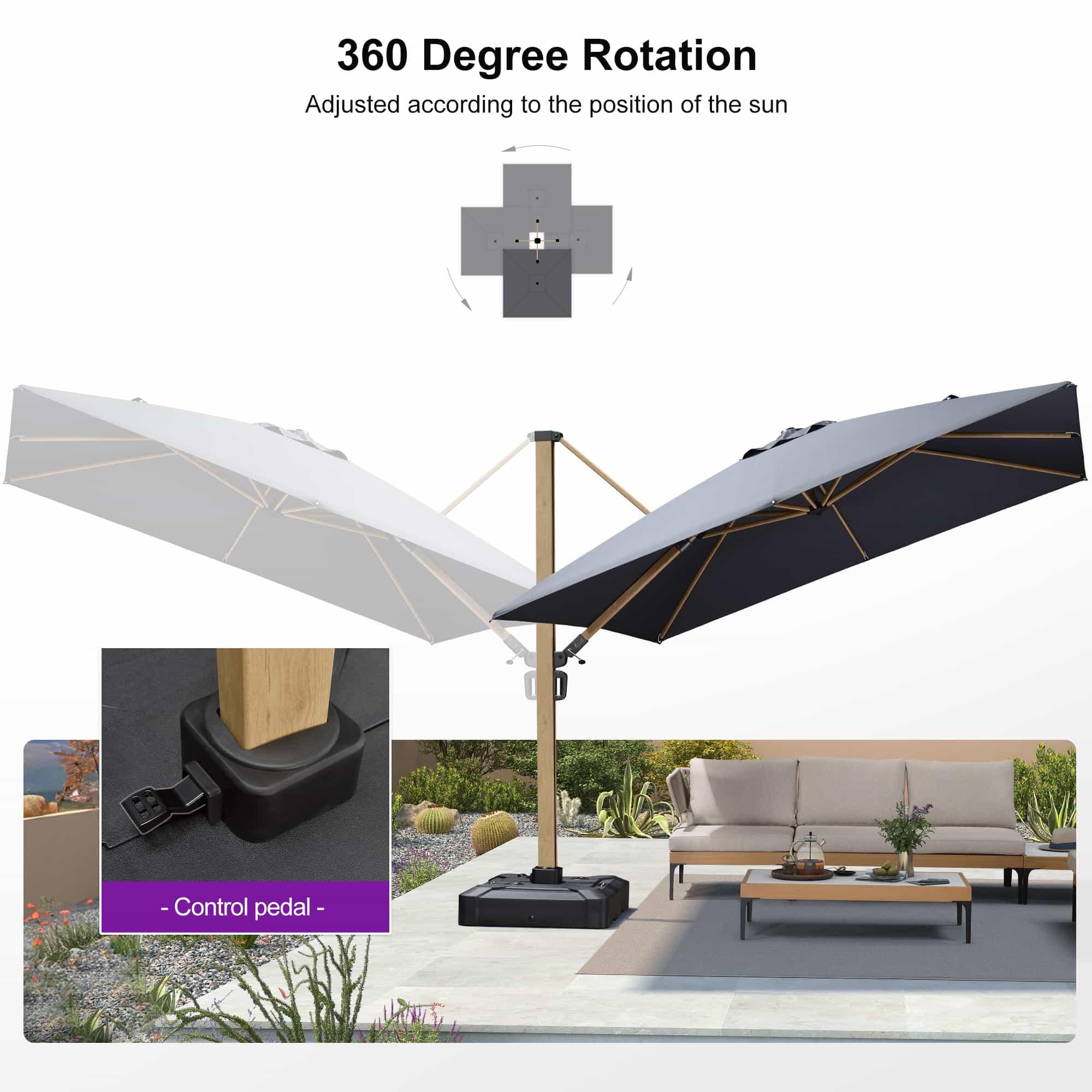 PURPLE LEAF Wood Grain Cantilever Patio Umbrella Aluminum Outdoor Umbrellas - Image 60