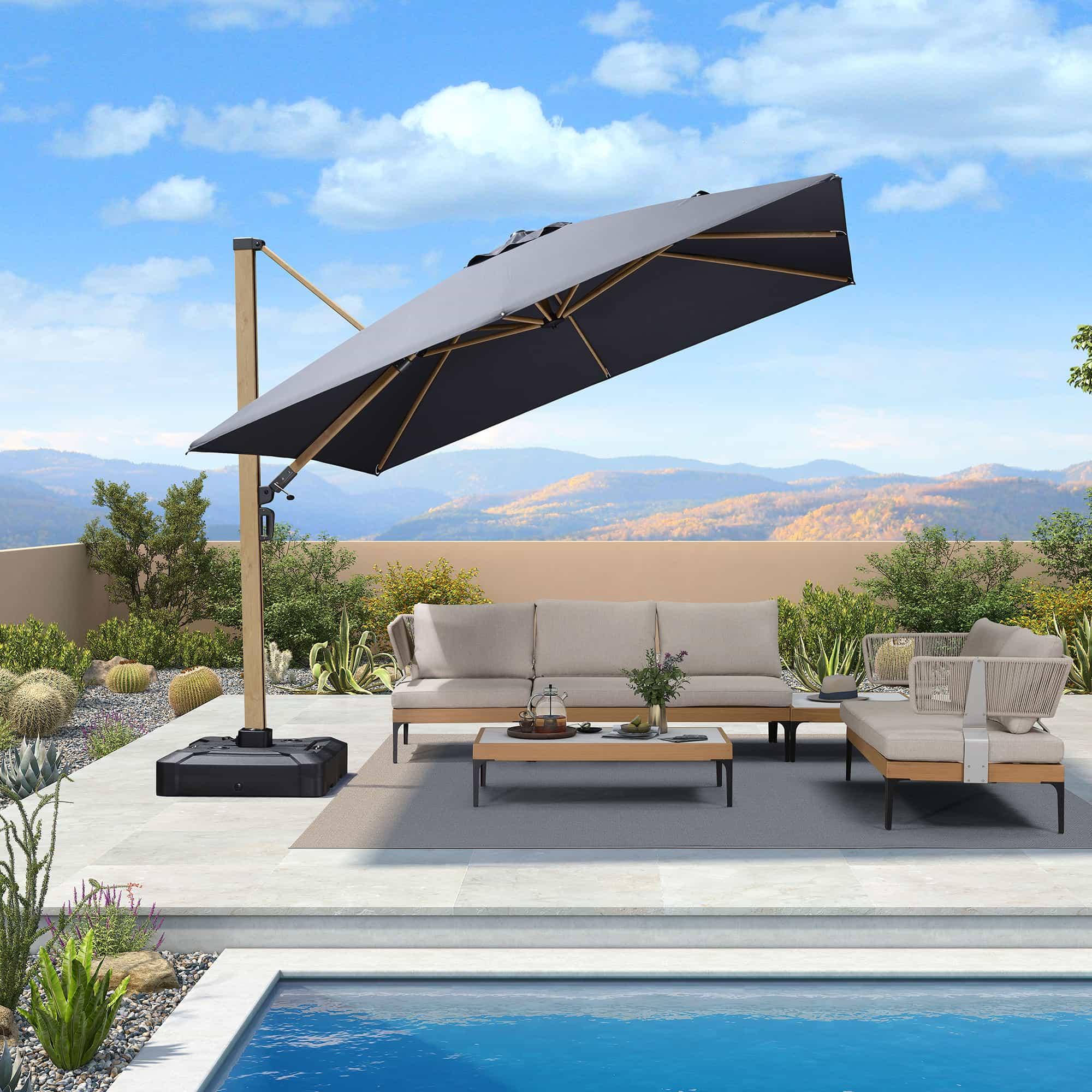 PURPLE LEAF Wood Grain Cantilever Patio Umbrella Aluminum Outdoor Umbrellas - Image 64