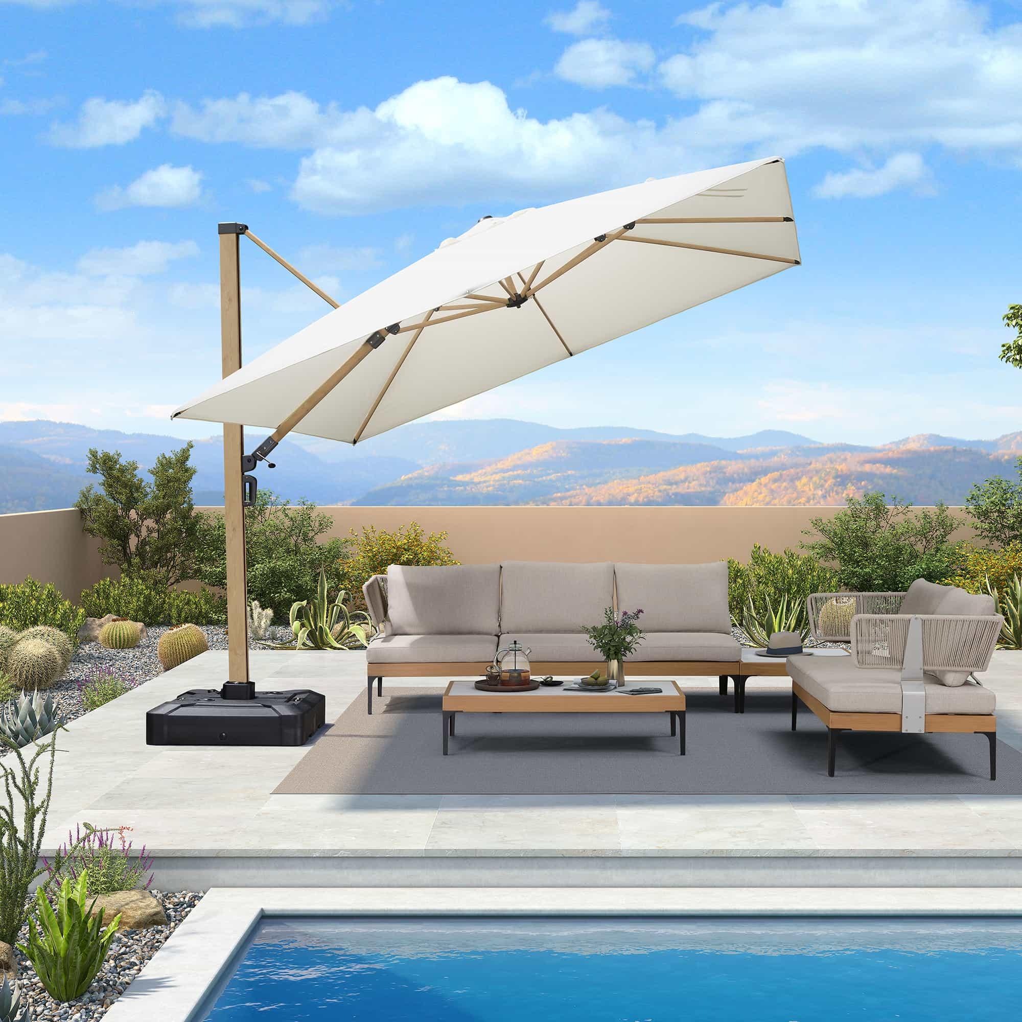 PURPLE LEAF Wood Grain Cantilever Patio Umbrella Aluminum Outdoor Umbrellas - Image 70