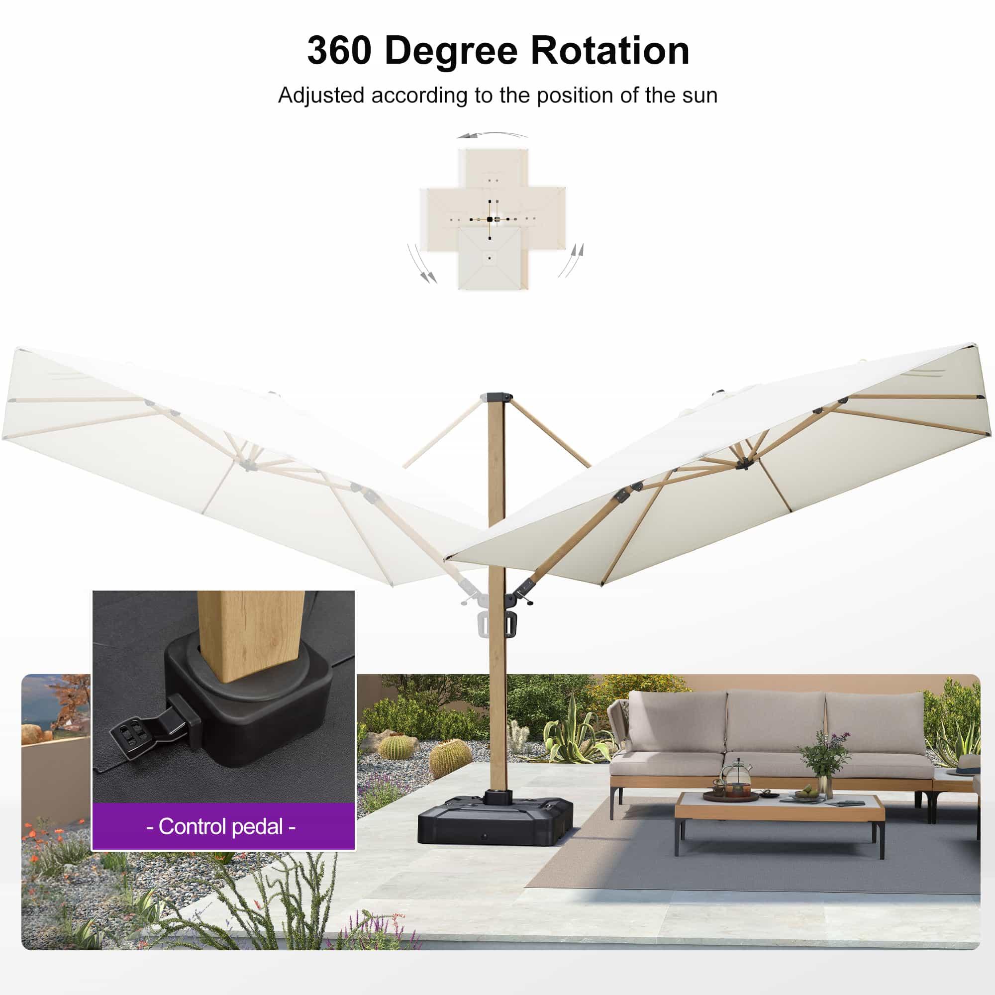 PURPLE LEAF Wood Grain Cantilever Patio Umbrella Aluminum Outdoor Umbrellas - Image 72