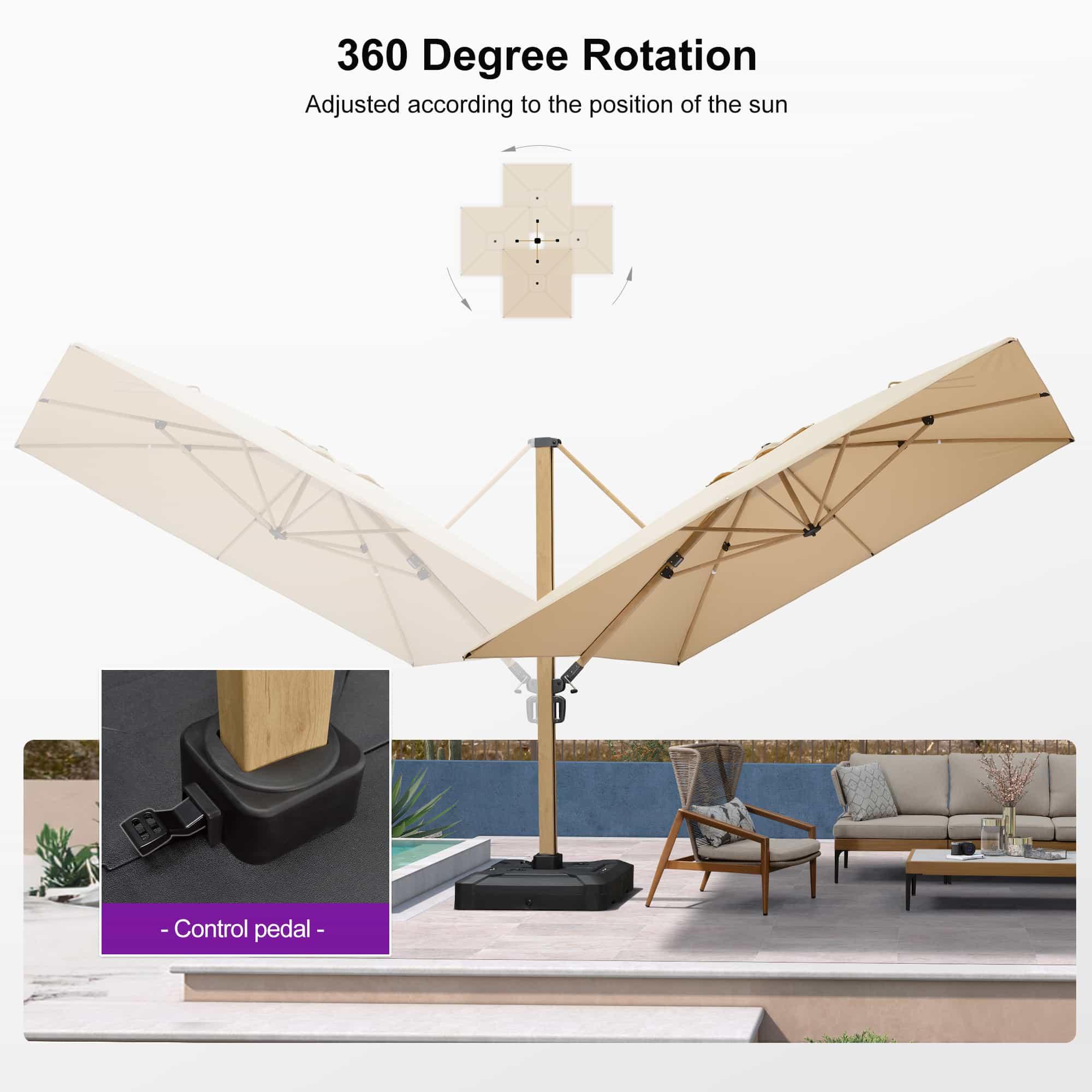 PURPLE LEAF Wood Grain Cantilever Patio Umbrella Aluminum Outdoor Umbrellas - Image 73