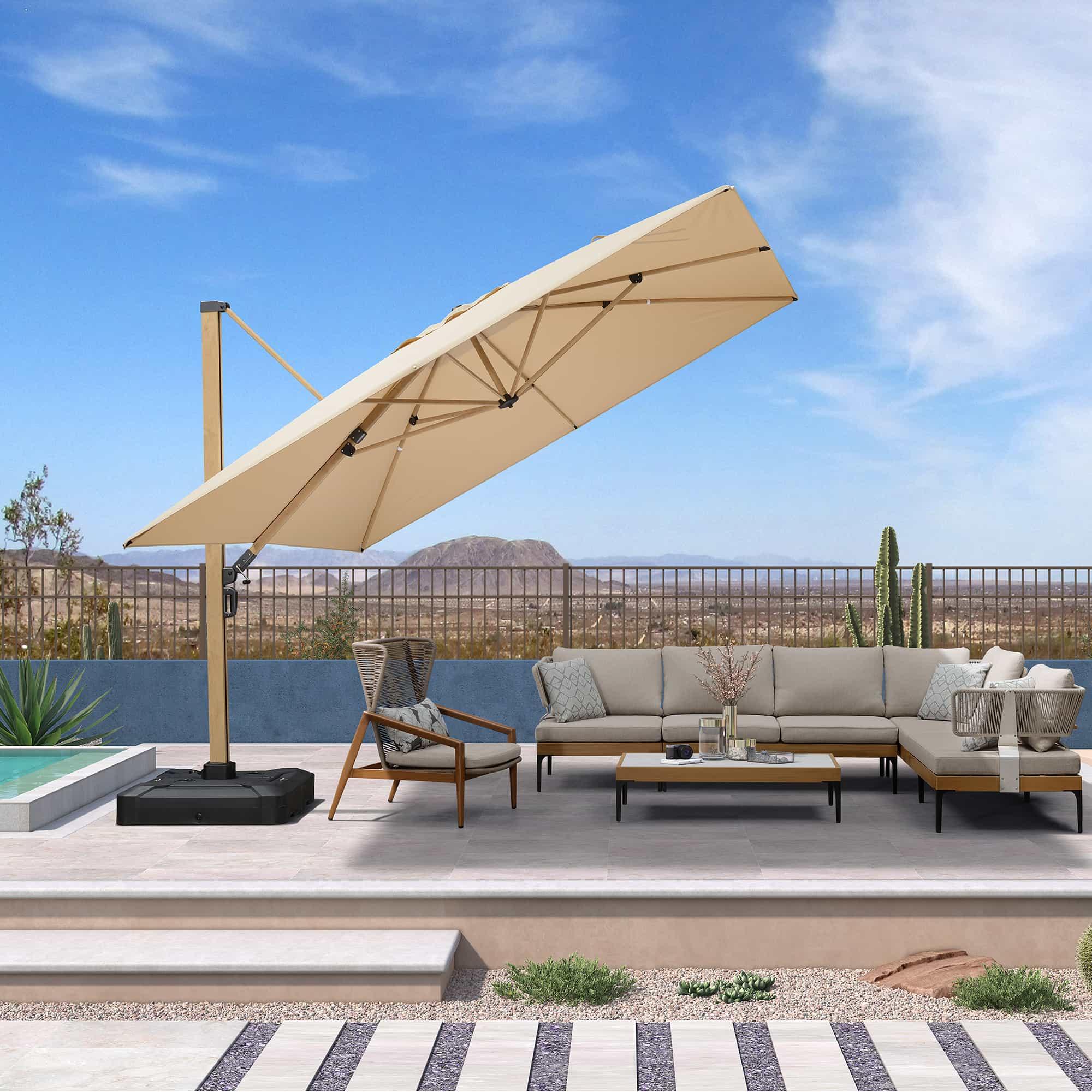 PURPLE LEAF Wood Grain Cantilever Patio Umbrella Aluminum Outdoor Umbrellas - Image 74