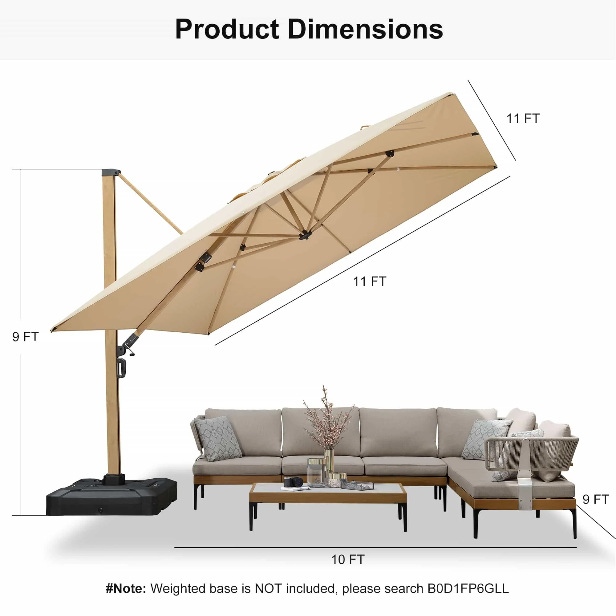 PURPLE LEAF Wood Grain Cantilever Patio Umbrella Aluminum Outdoor Umbrellas - Image 79