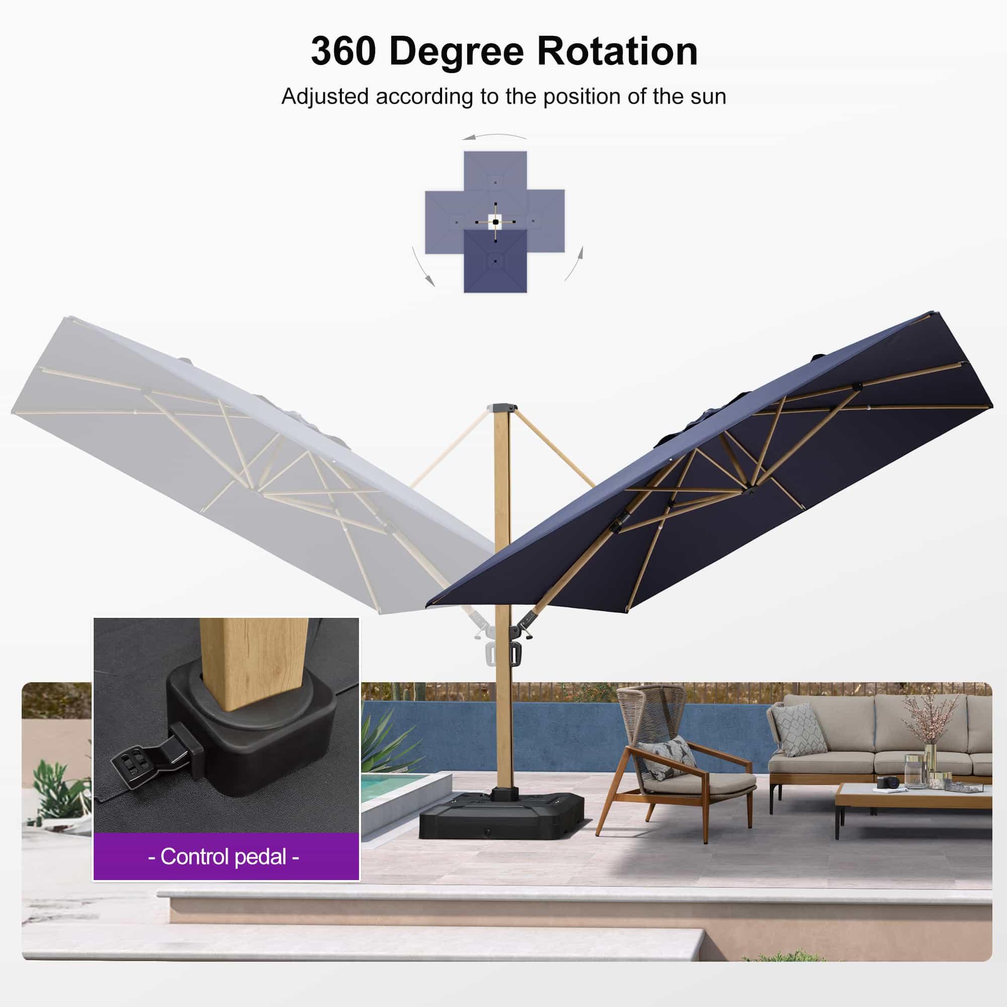 PURPLE LEAF Wood Grain Cantilever Patio Umbrella Aluminum Outdoor Umbrellas - Image 84